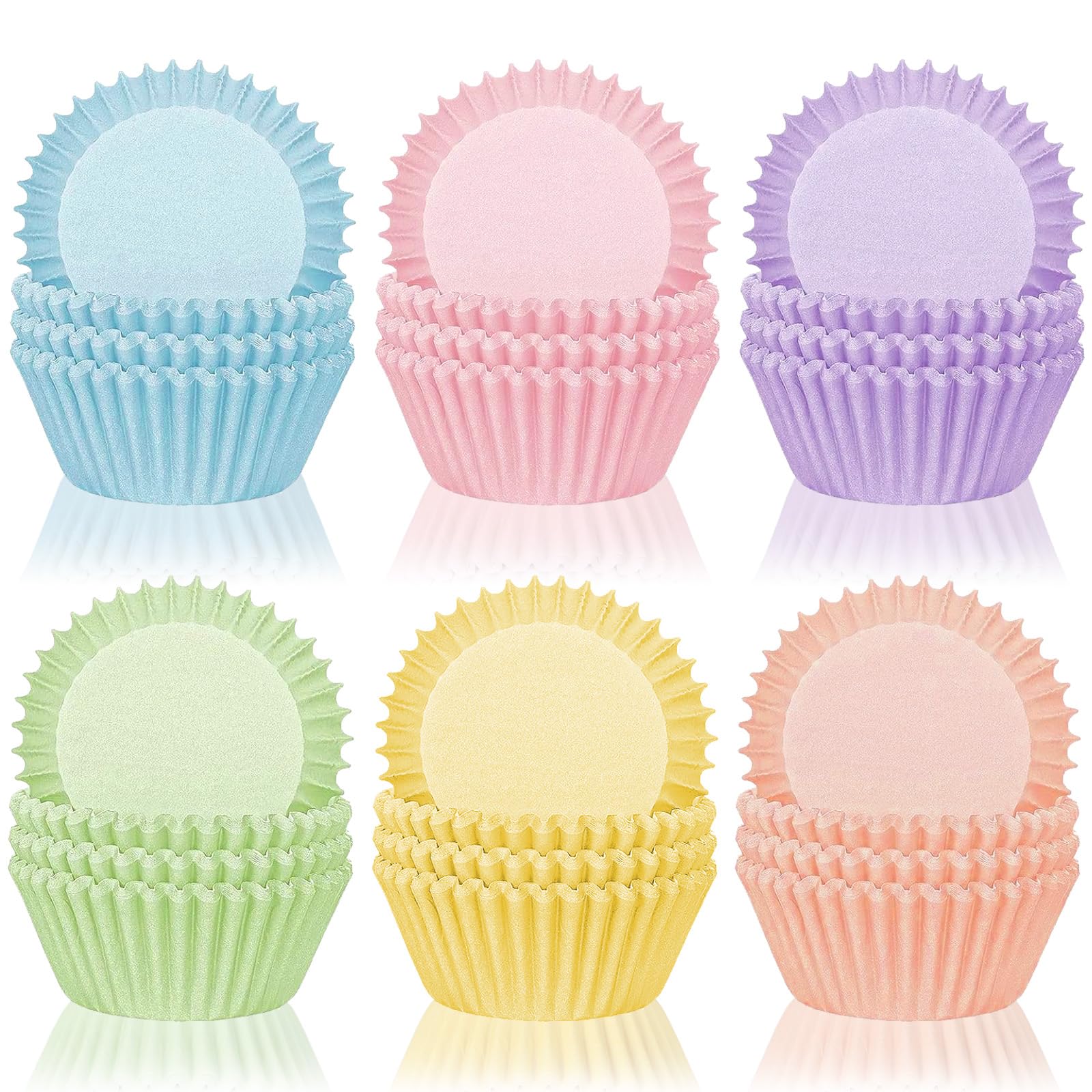 Whaline 600Pcs Colorful Cupcake Liners Pastel Color Cupcake Wrappers Baking Cup Light Pink Blue Purple Yellow Orange Green Muffi
