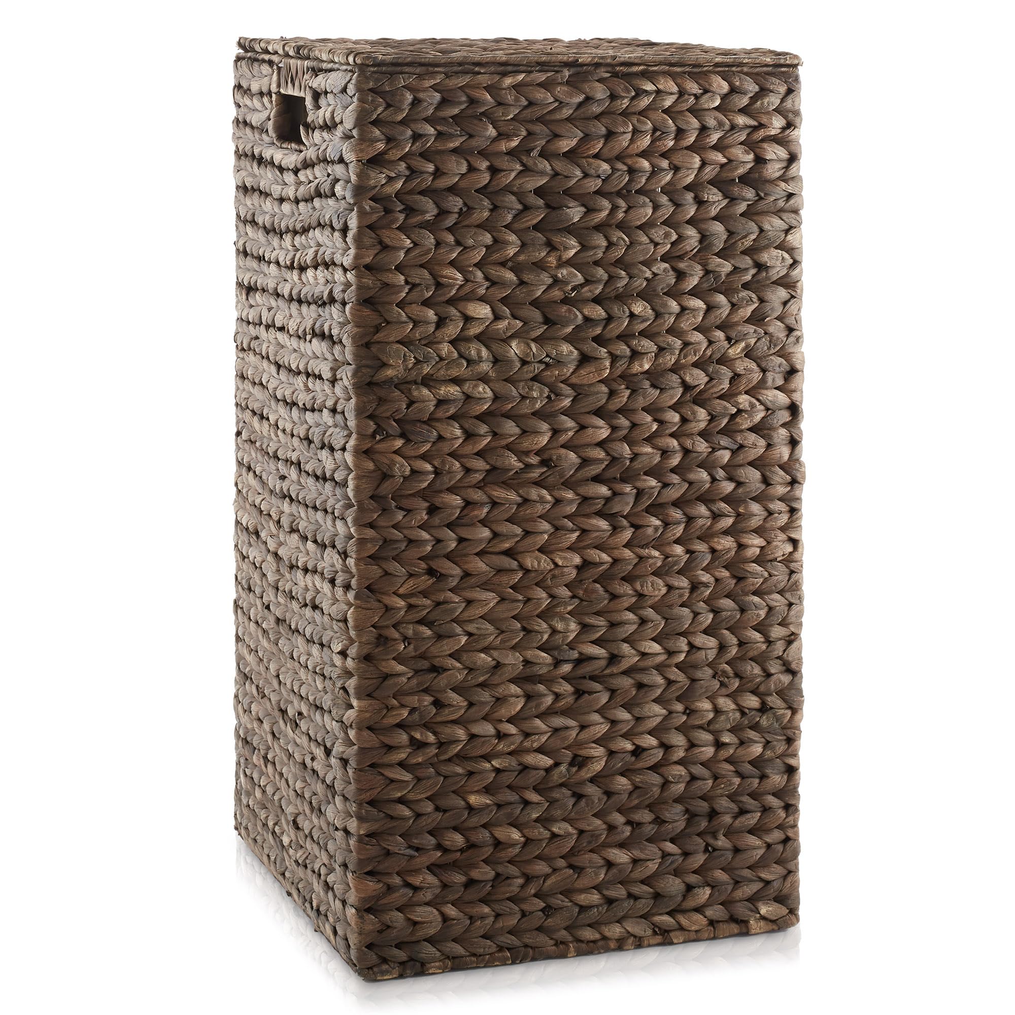 Casafield Laundry Hamper With Lid And Removable Liner Bag - Espresso, Woven Water Hyacinth Square Laundry Basket Sorter For Clot