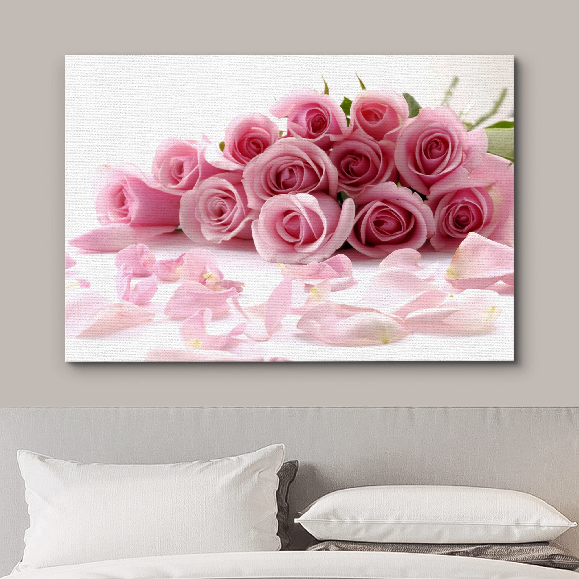 Canvas Prints Wall Art - Bouquet Of Beautiful Pink Rose Flowers With Petals | Modern Wall Decor/Home Art Stretched Gallery Wraps