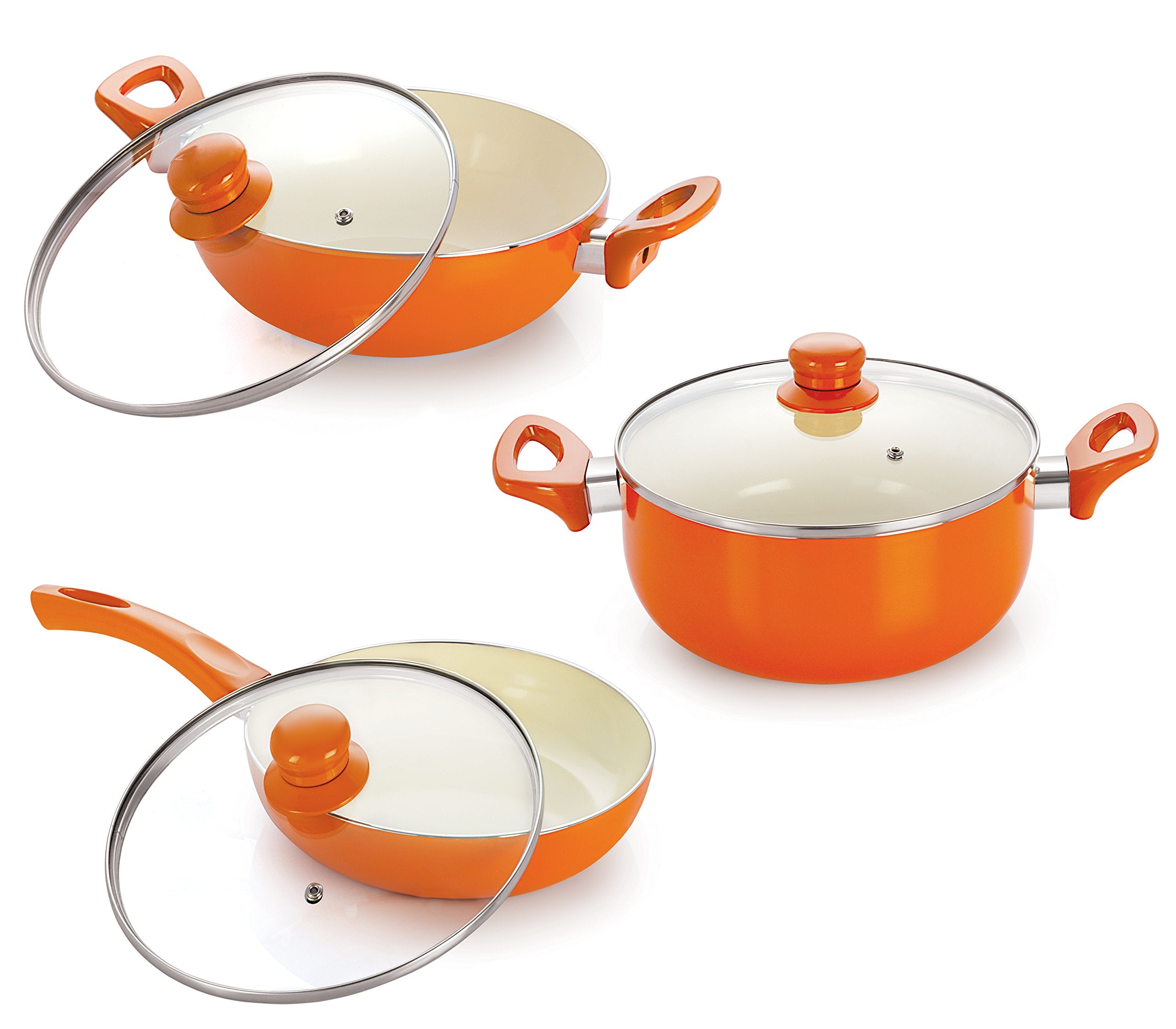 Nirlon Ceramic Cookware Set, 3Pieces, Orange (BtCcFpK22C)