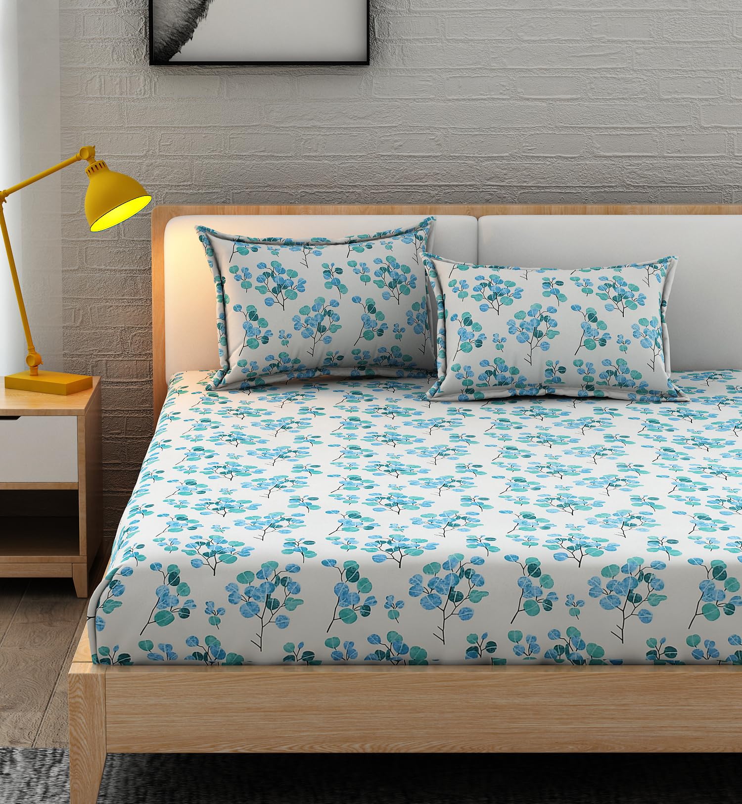 Homefab India 220 Tc Microfiber Soft Cotton Bedsheet For Double Bed With 2 Pillow Covers - (90X90 Inches) - White, Aqua, Floral
