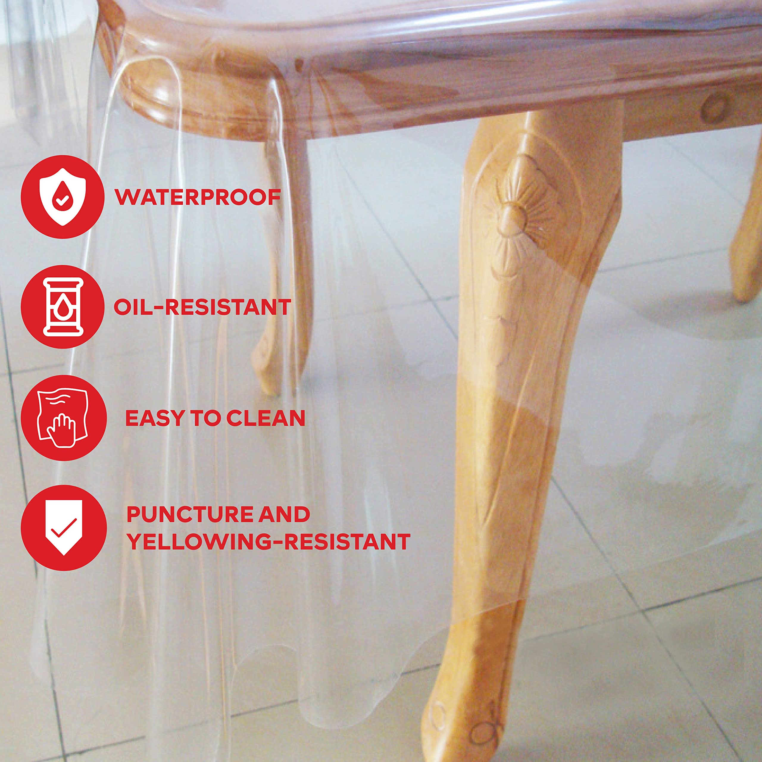 Xfasten Plastic Table Cover Transparent 54 X 120 Inch Waterproof, Stain-Proof Vinyl Clear Plastic Tablecloth Protector Non-Yello