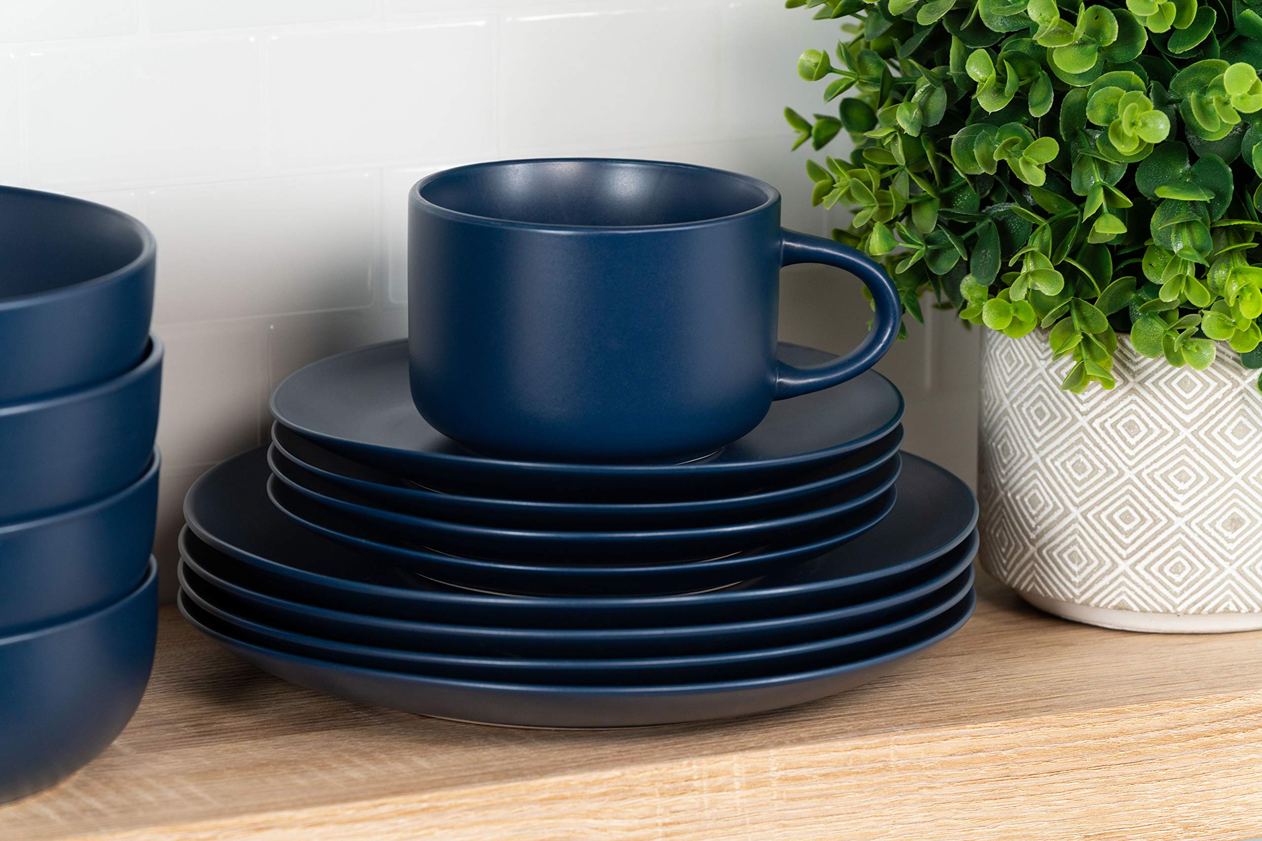 10 Strawberry Street Wazee Matte Coupe Dinnerware Set, 16 pc, Midnight Blue