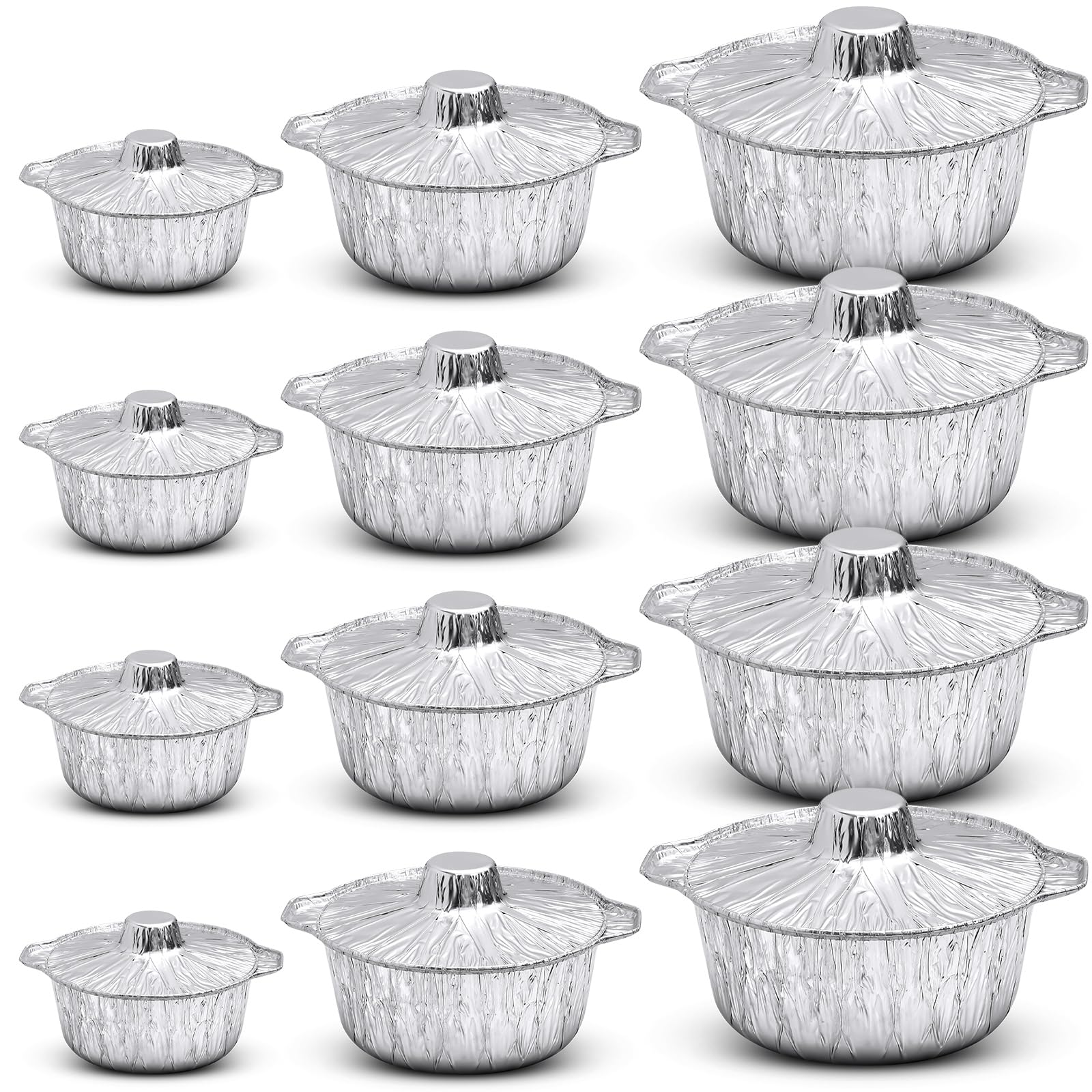 Ziliny Disposable Aluminum Pot with Lid Round Foil Pans Disposable Cookware Food Container for Vacation Trips Camping Baking Hea