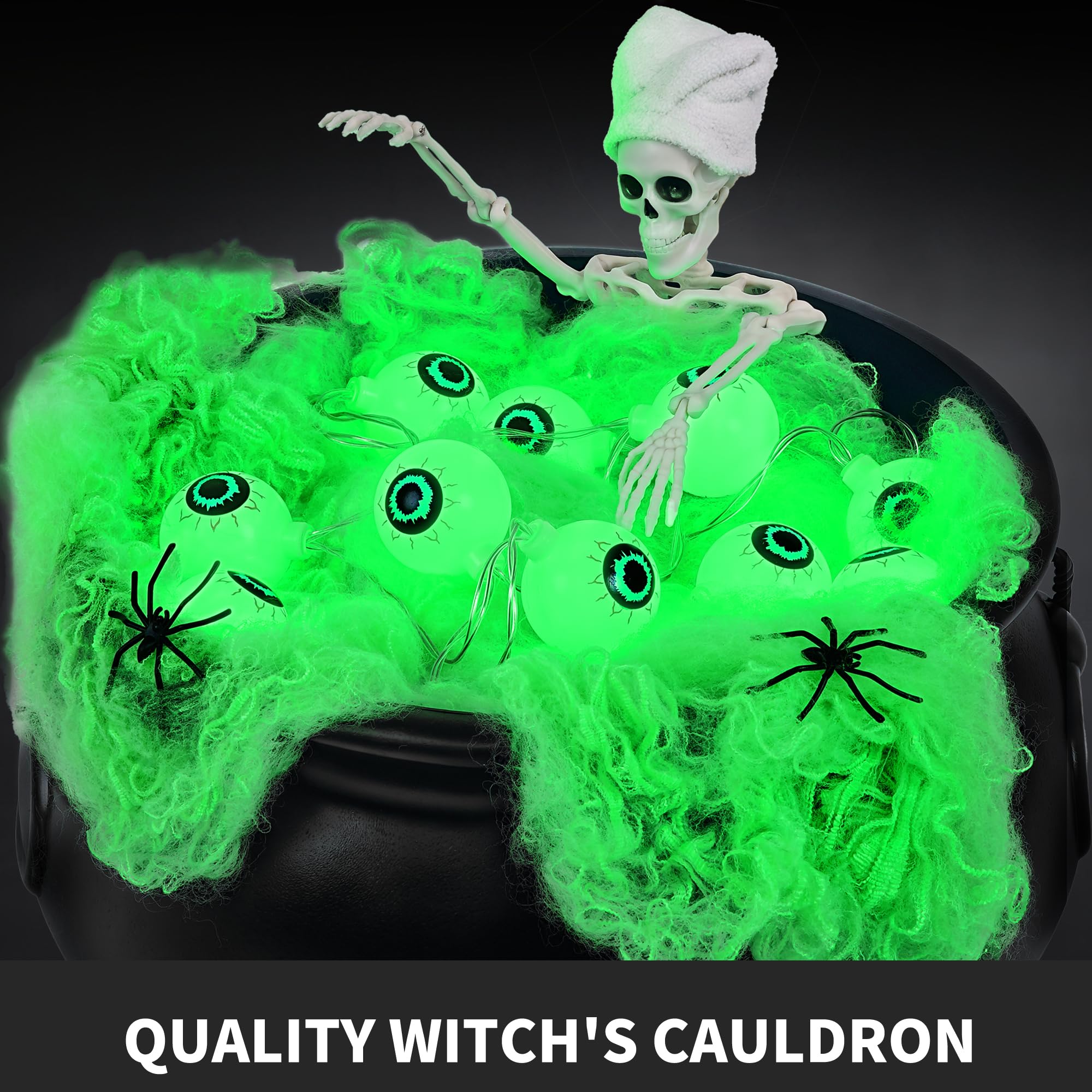 Halloween Decorations Outdoor Indoor,Large Witches Cauldron on 52 Tripod with String Lights, Skeleton and Eyeballs,Hocus Pocus D