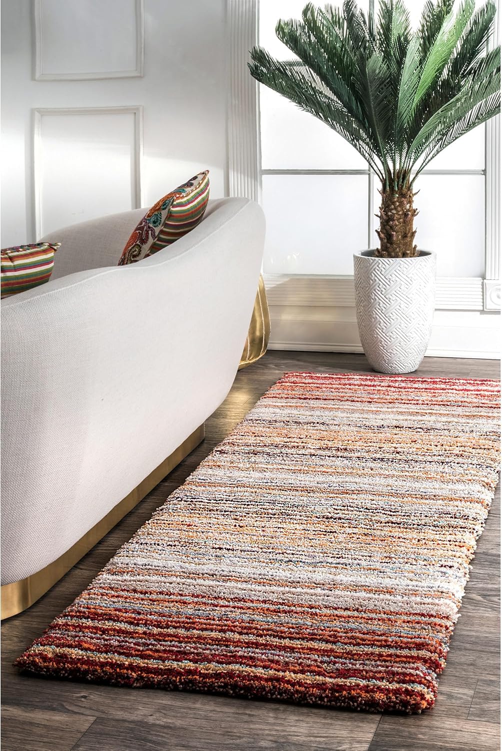 Carpetify Classie Ombre Pattern Shag Area Rug Runner, 2X6 Feet, Red Mixture