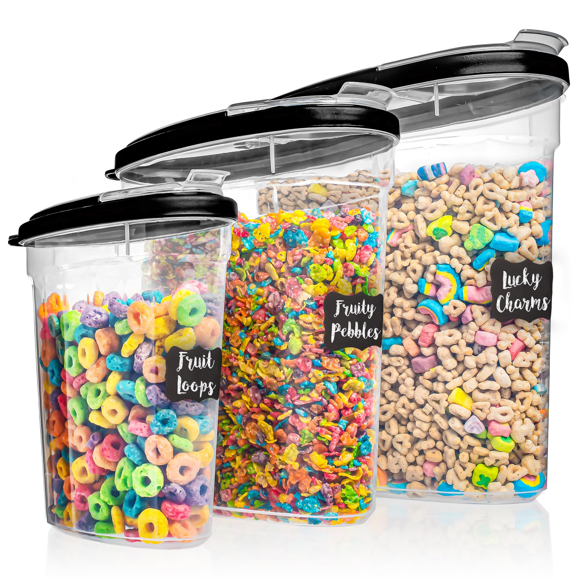 Shazo 3 PC Cereal Container Storage Set (5.2L, 2.8L, 1.2L) - Large Airtight Food Storage Containers with Flip-Top Lids, BPA-Free