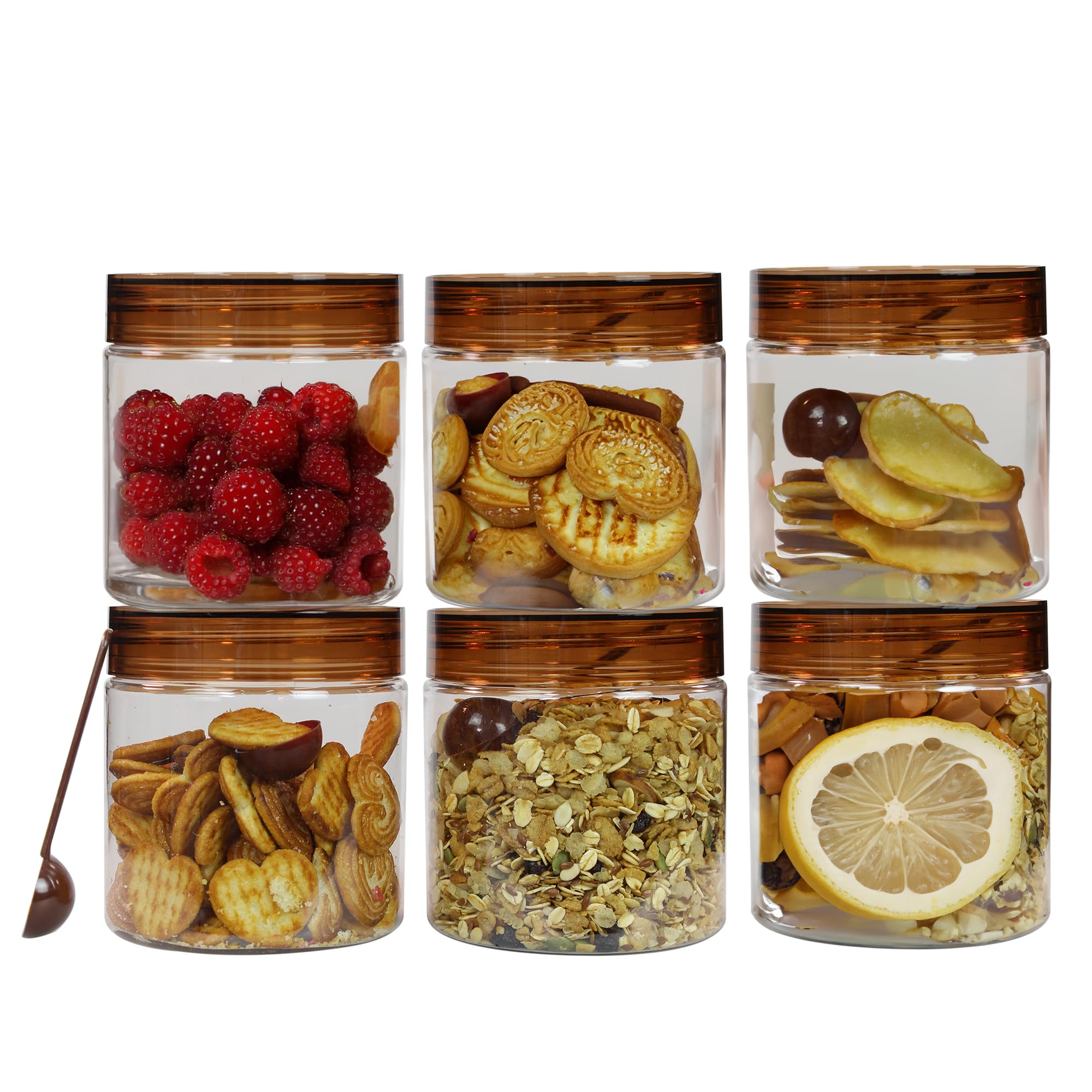 Pearlpet Tiffany Plastic Containers For Kitchen Storage | Plastic Container Set With Spoon | Bpa-Free, Stackable Jars | Brown,75
