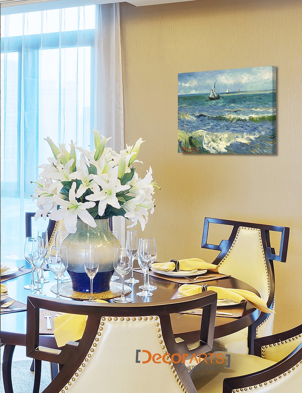 Decorarts - The Sea At Les Saintes-Maries-De-La-Mer, Vincent Van Gogh Art Reproduction. Giclee Canvas Prints Wall Art For Home D