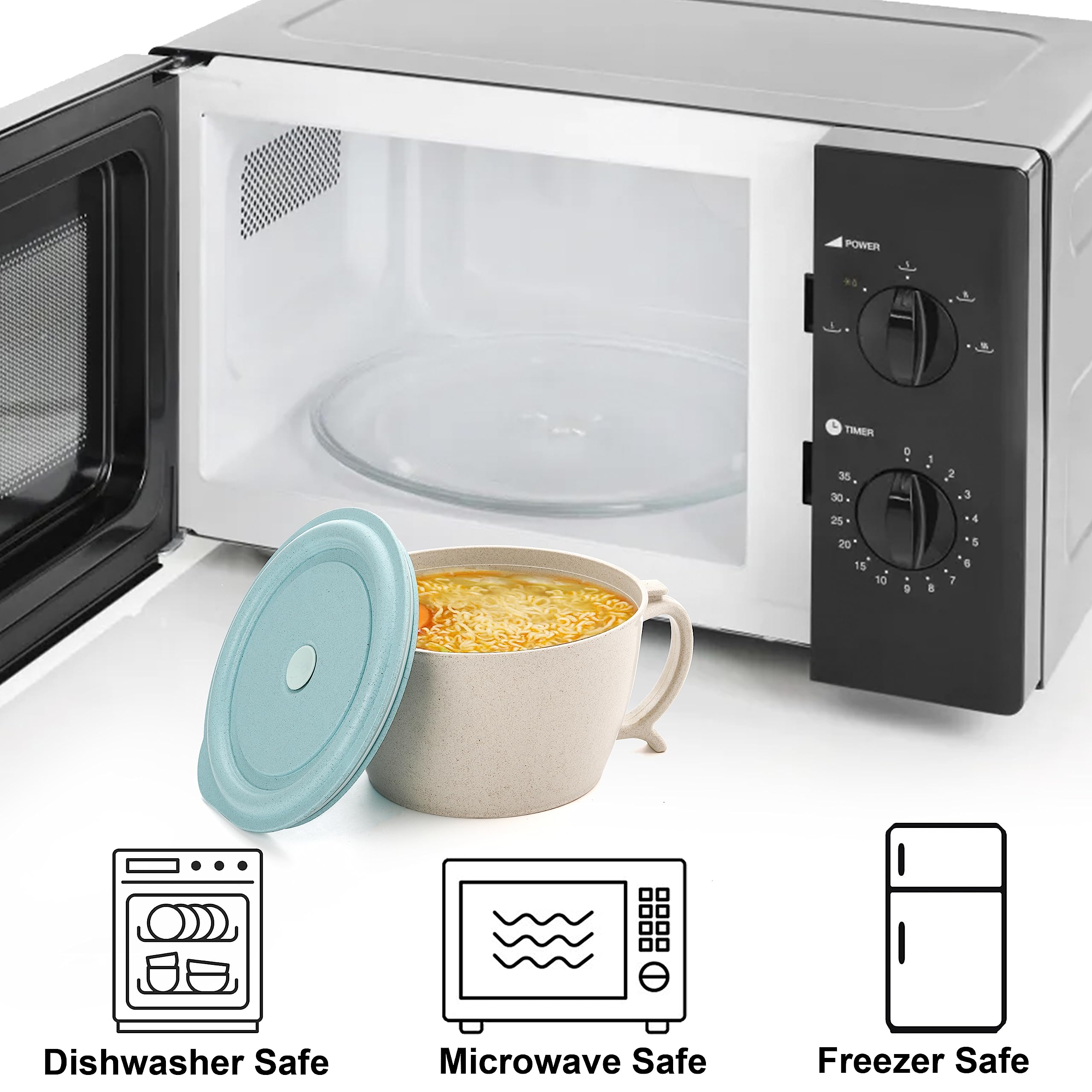 Soujoy 2 Pack Noodle Bowl With Lid, 40 Oz Large Microwave Wheat Straw Soup Bowl With Phone Holder, Instant Noodle Bowl For Soup,