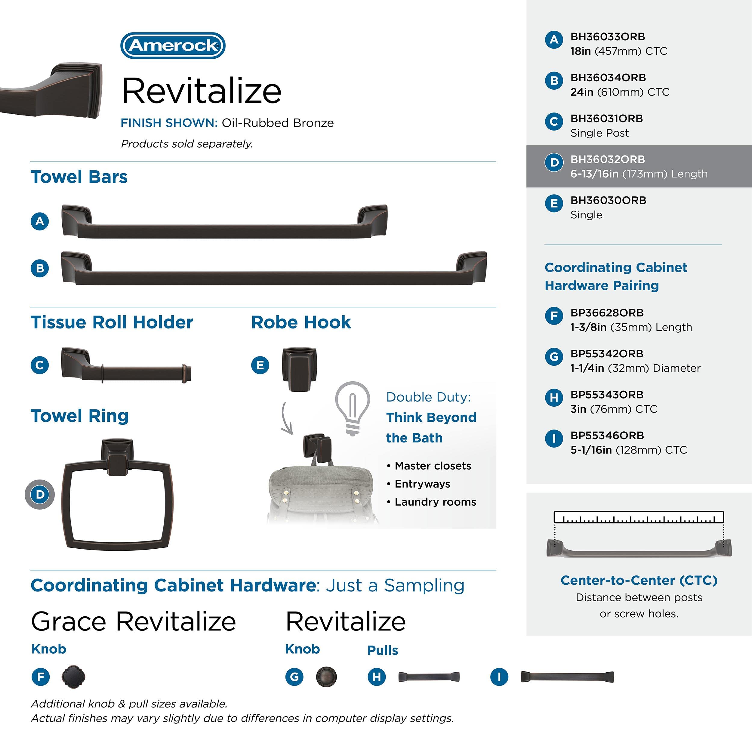 Amerock Bh36032Orb | Oil Rubbed Bronze Towel Ring | 6-13/16 In (173 Mm) Length Towel Holder | Revitalize | Hand Towel Holder For