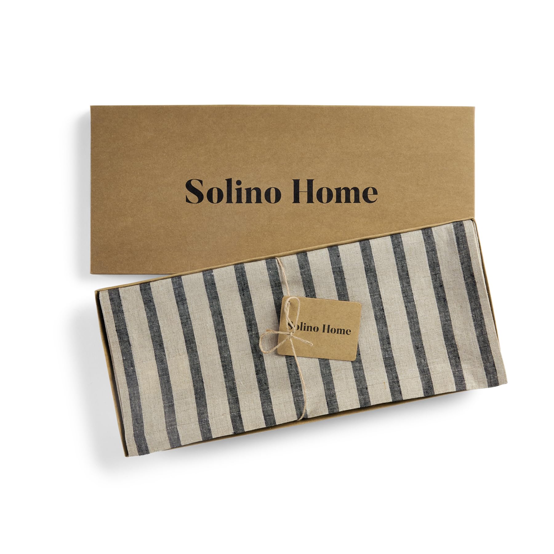 Solino Home Stripe Linen Table Runner 36 Inch - 100% Pure Linen Black And Natural Short Table Runner 14 X 36 Inch Ideal For Dres