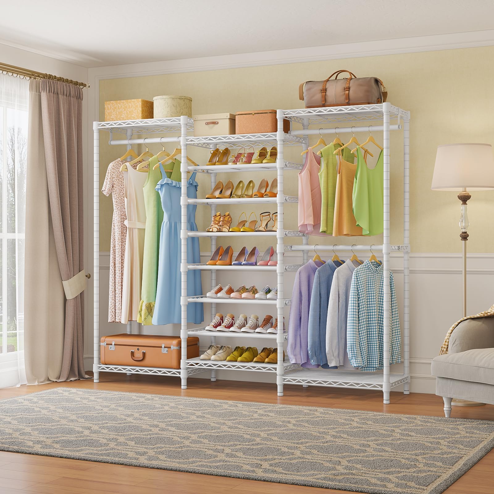 Vipek S3 Freestanding Clothes Rack Heavy Duty Garment Rack 6-Tier Shoe Rack Closet Storage Organizer Large Wardrobe, Hanging Rod