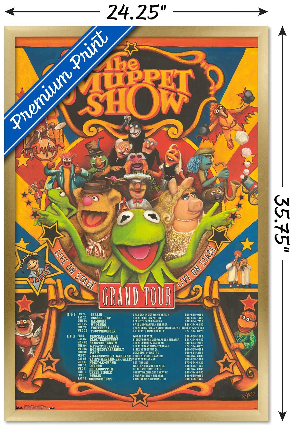 Trends International Disney The Muppets: Most Wanted - Grand Tour Wall Poster, 22.375'' X 34'', Gold Framed Version