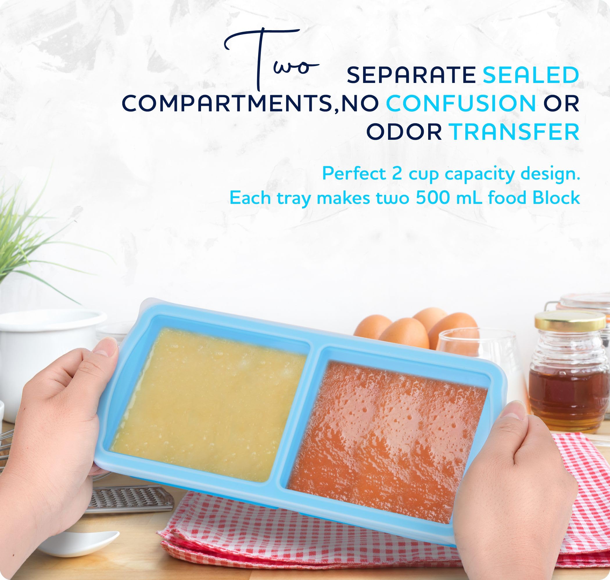 Zip Standing 2 Cup Silicone Freezer Trays With Lid,Soup Freezer Container,Large Ice Cube Molds With Reinforced Steel Ring Top Pe