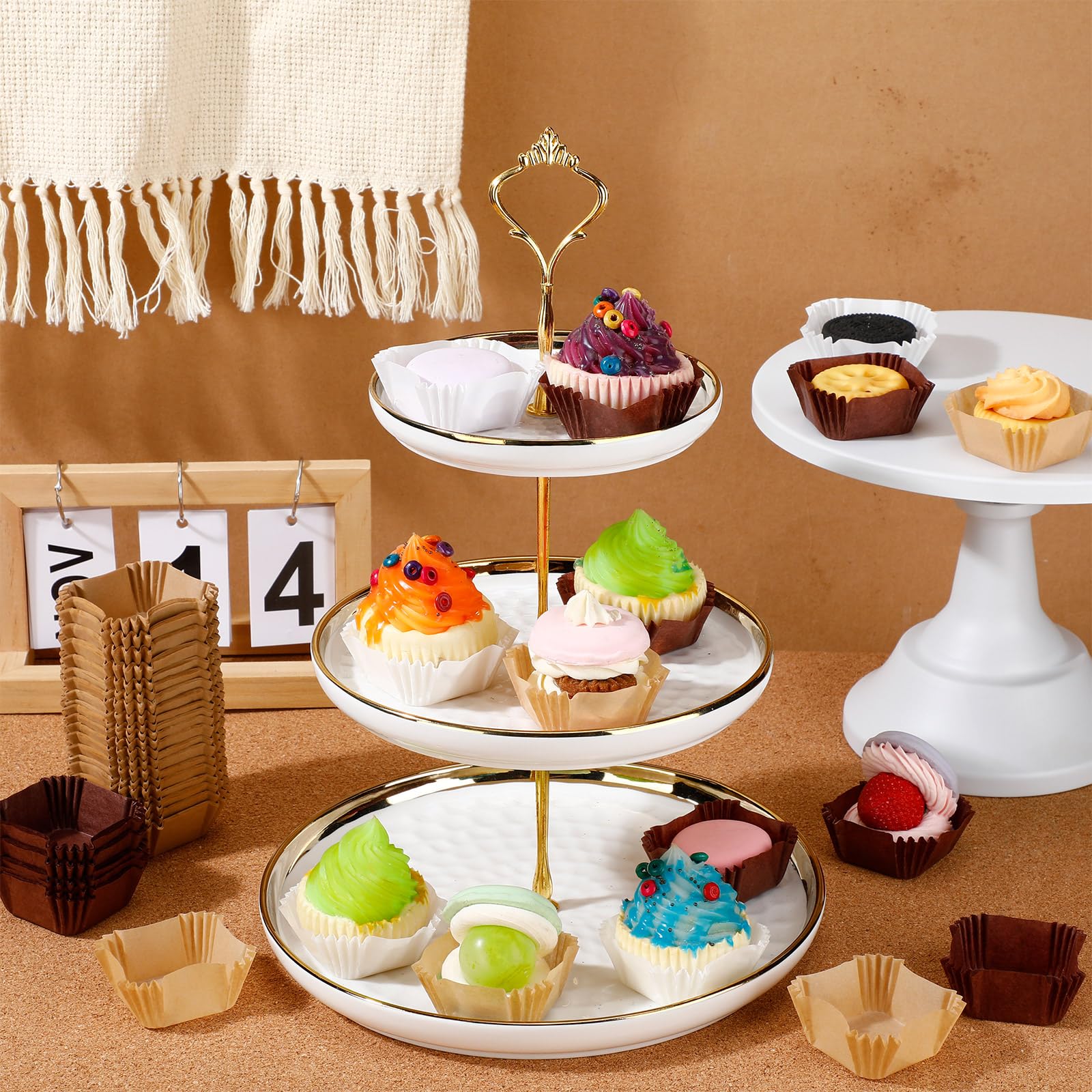 Layhit Mini Cupcake Liners - 900 Pcs Disposable Paper Baking Cups - Brown for Weddings, Parties, and Celebrations