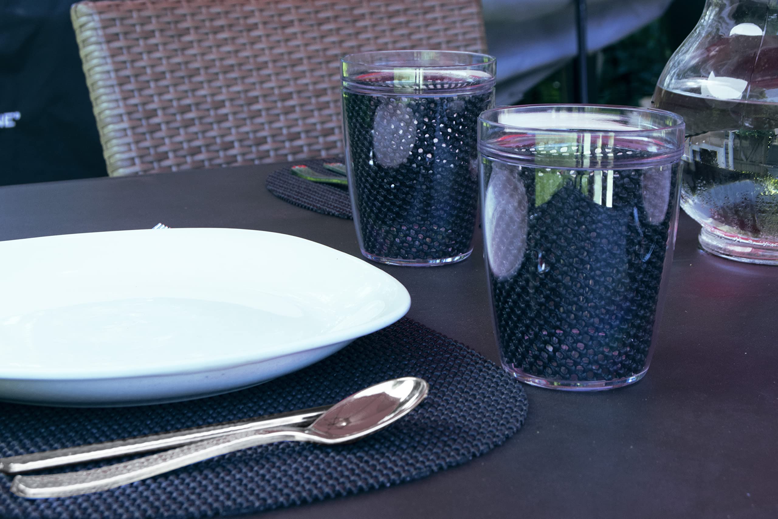 Kraftware Fishnet Oval Placemat For Any Outdoor Table, Black, Set Of 6, Small
