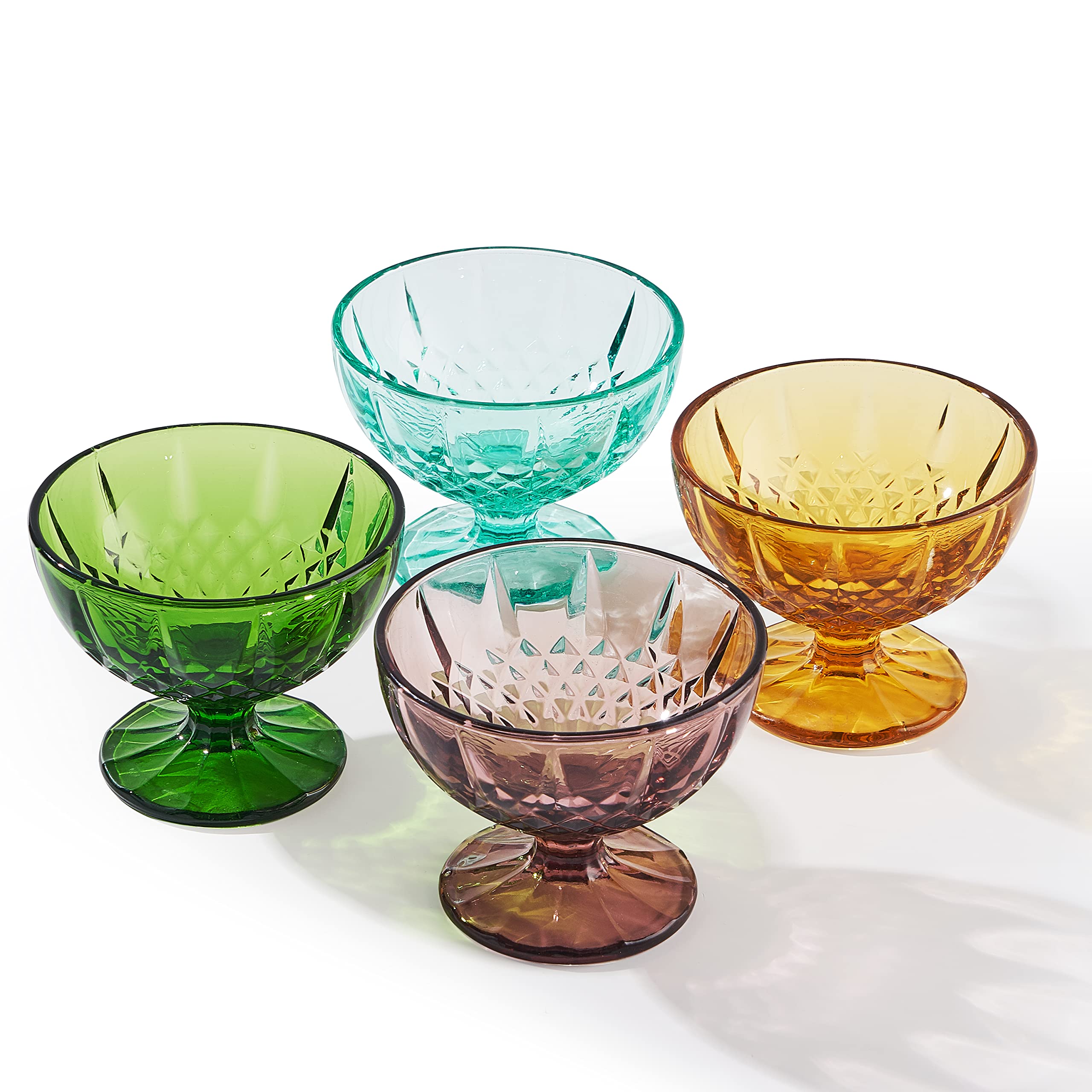 Kmwares 4Pcs Set 8Oz Colored Footed Glass Dessert Bowls/Cups