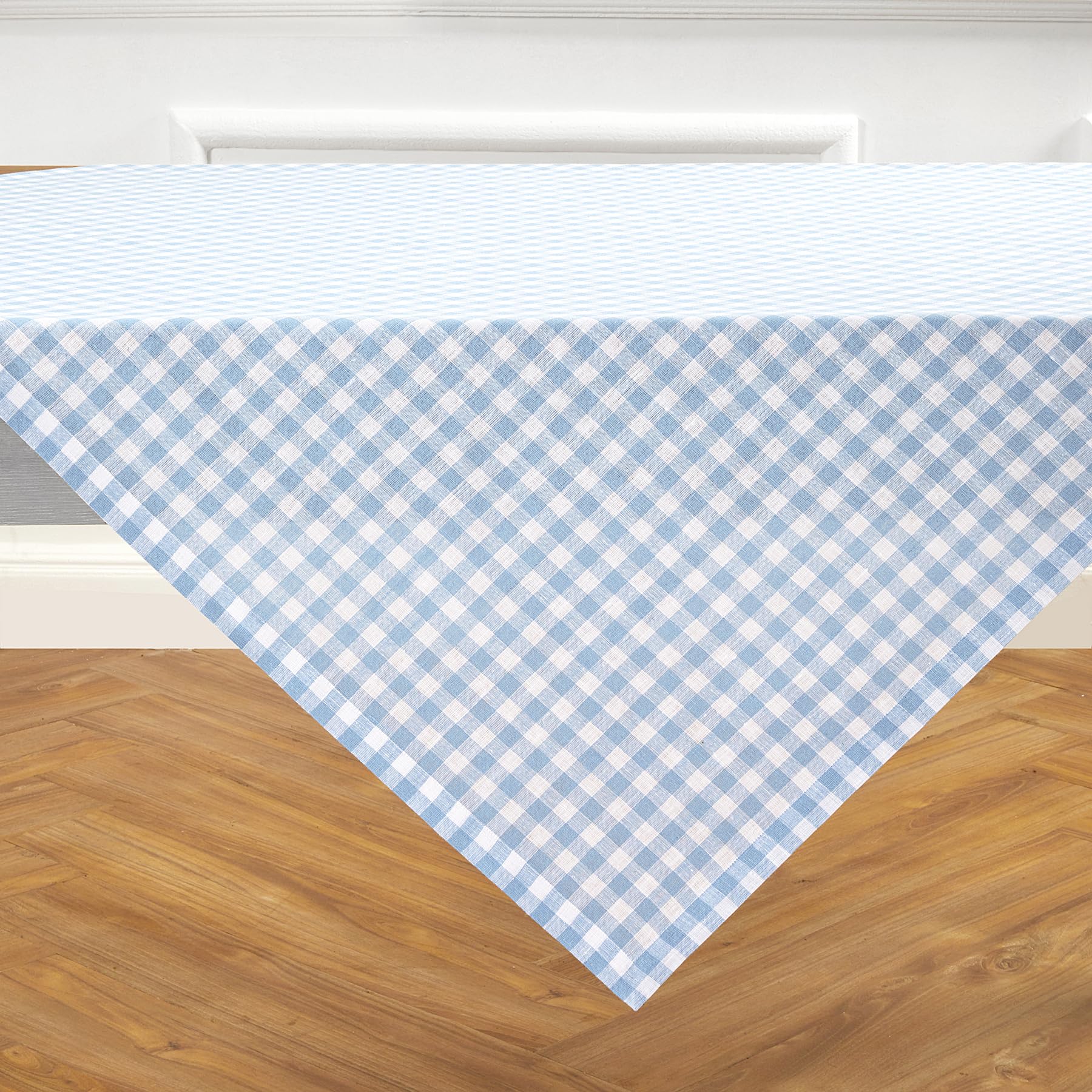 Solino Home Check Linen Square Tablecloth 52 X 52 Inch - 100% Pure Linen Blue Bell Plaid Table Throw - Gingham Check, Machine Wa