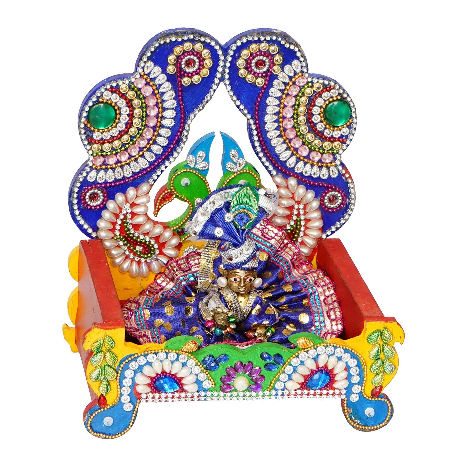 Capio Art Wooden Singhasan For Laddu Gopal Ganesha Krishna God Idols | Decorative Ladoo Gopal Pooja Chowki Sihasan For Temple Ma