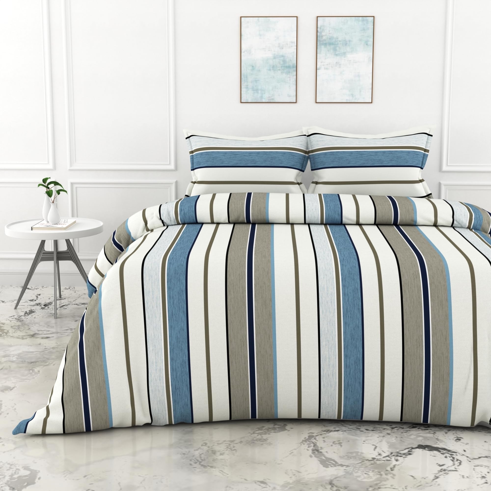 Loreto - A Quality Linen Brand 100% Cotton King Size Bedsheet With 2 Pillow Covers - Classic Stellar Striped, Soft & Breathable 