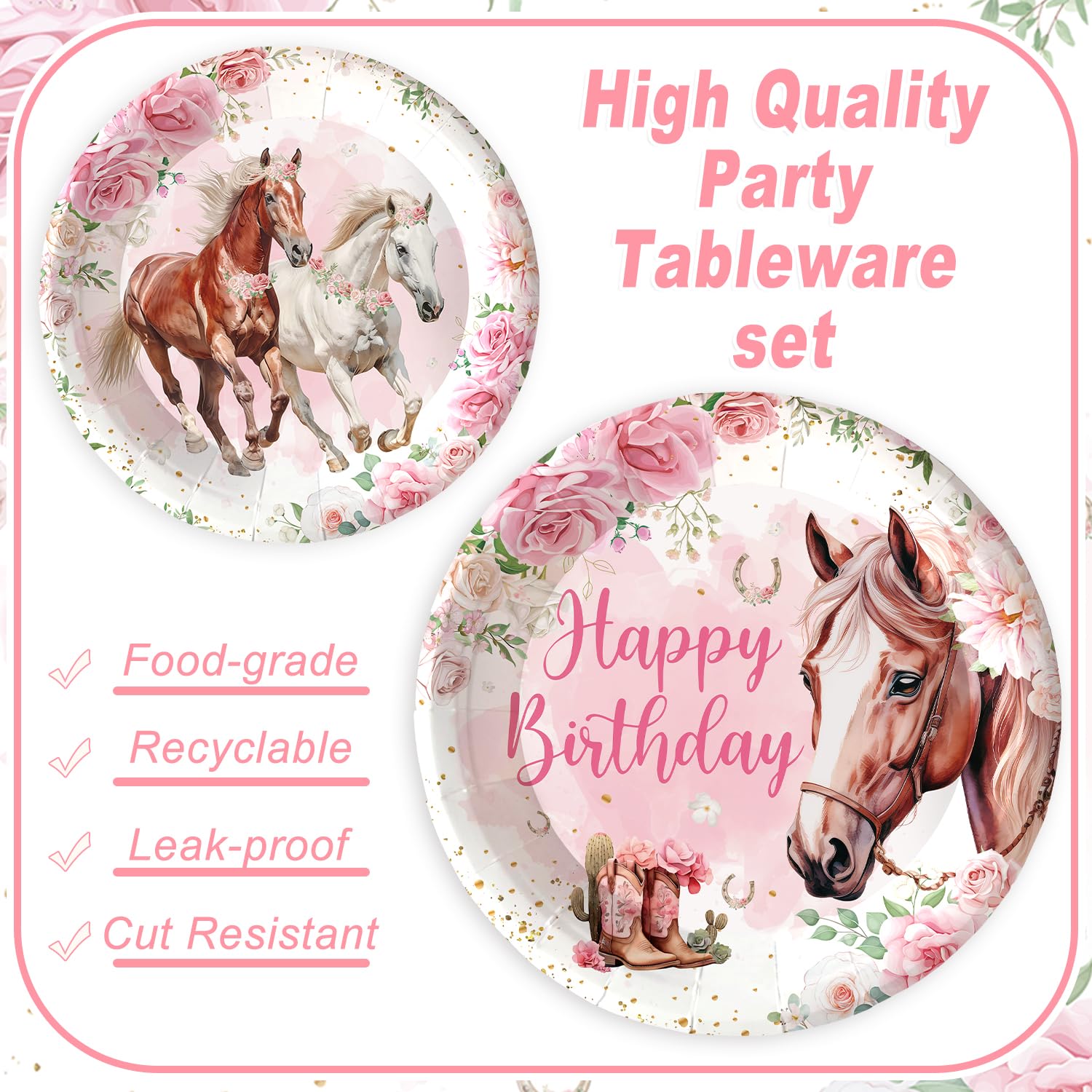 120Pcs Cowgirl Horse Birthday Party Supplies Pink Western Horse Party Decorations For Girls Plates Napkins Party Supplies Serves