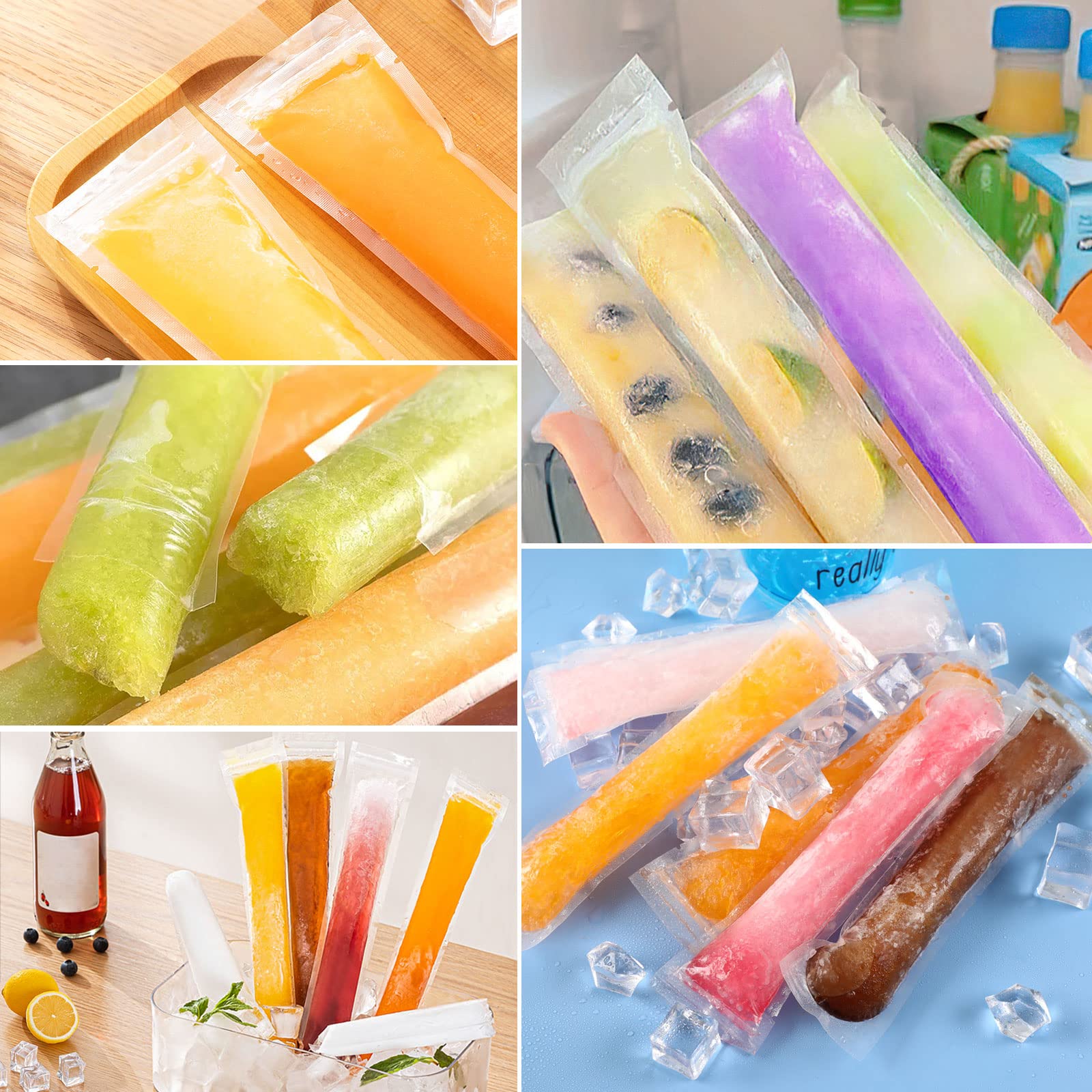Febsnow 200 Disposable Ice Popsicle Bags Bpa Free Freezer Tubes With Zip Seals For Snacks,Yogurt Sticks,Juice & Fruit Smoothies,