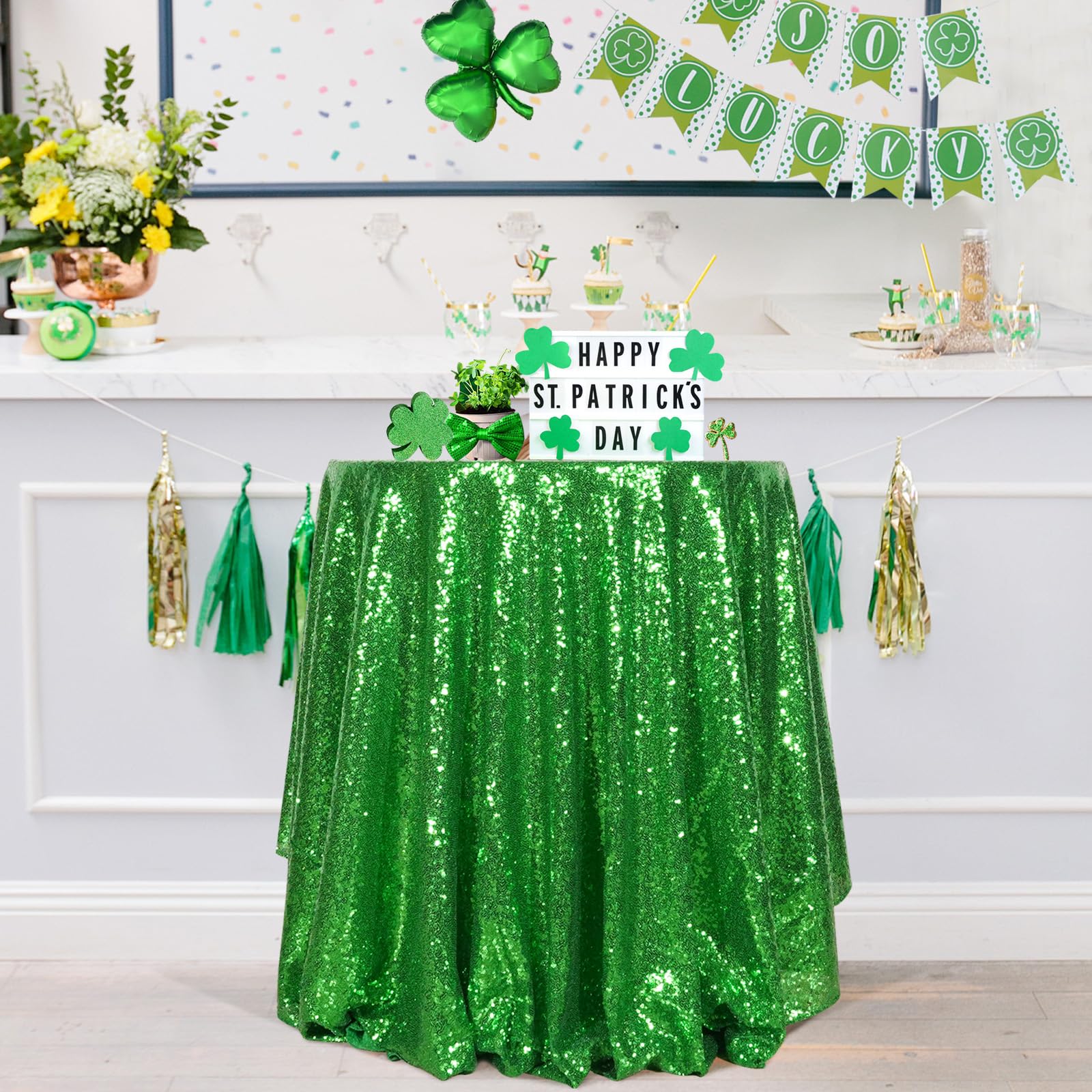 Partydelight Green Sequin Tablecloth 90 Inch Round Tablecloth Glitter Tablecloth For Party Baby Shower Christmas Decorations