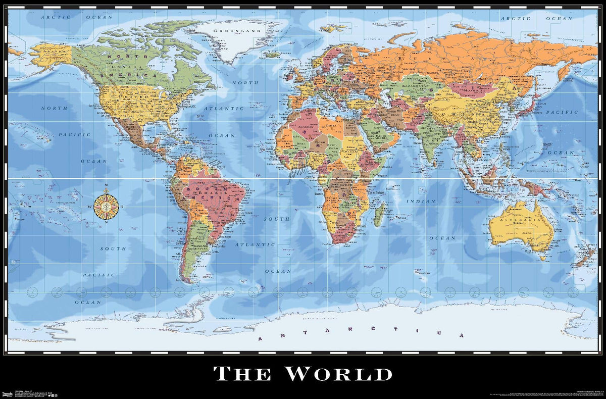 Trends International World Map Wall Poster 22.375'' X 34''