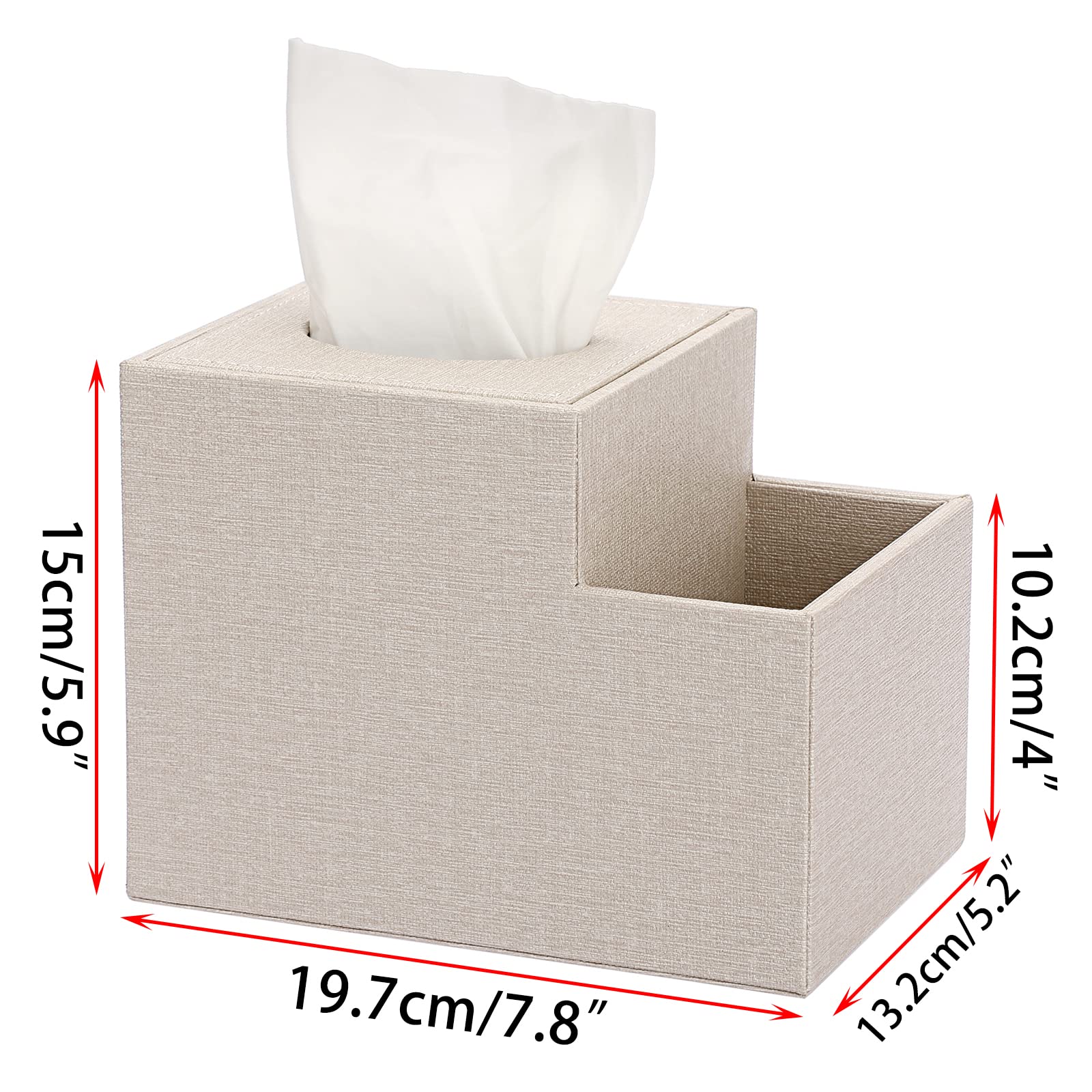 Sumnacon Square Leather Tissue Box Cover - Cube Holder With Side Organizer, Decorative Pu Tissue Box For Living Room Vanity Nigh