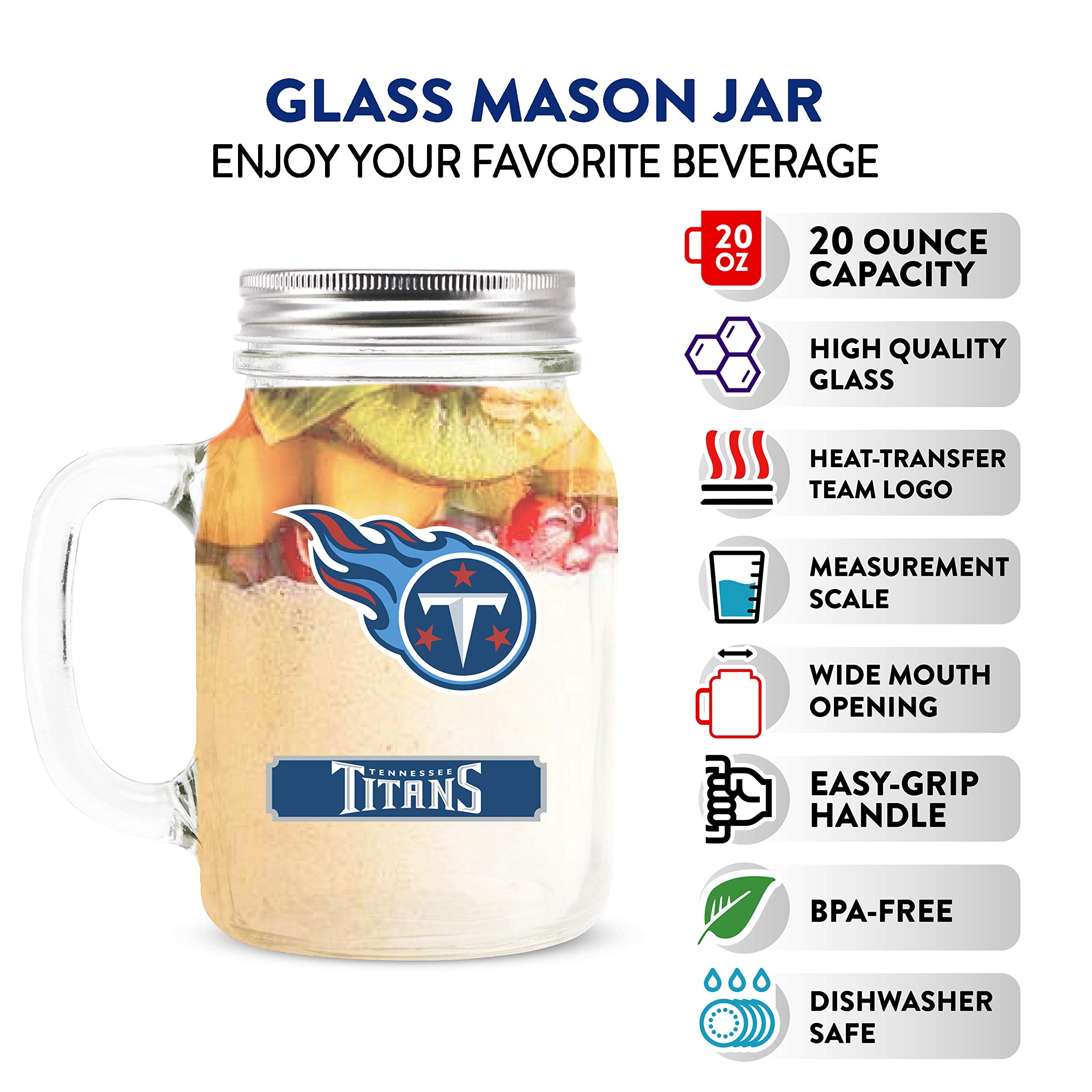 Nfl Tennessee Titans 20Oz Glass Mason Jar