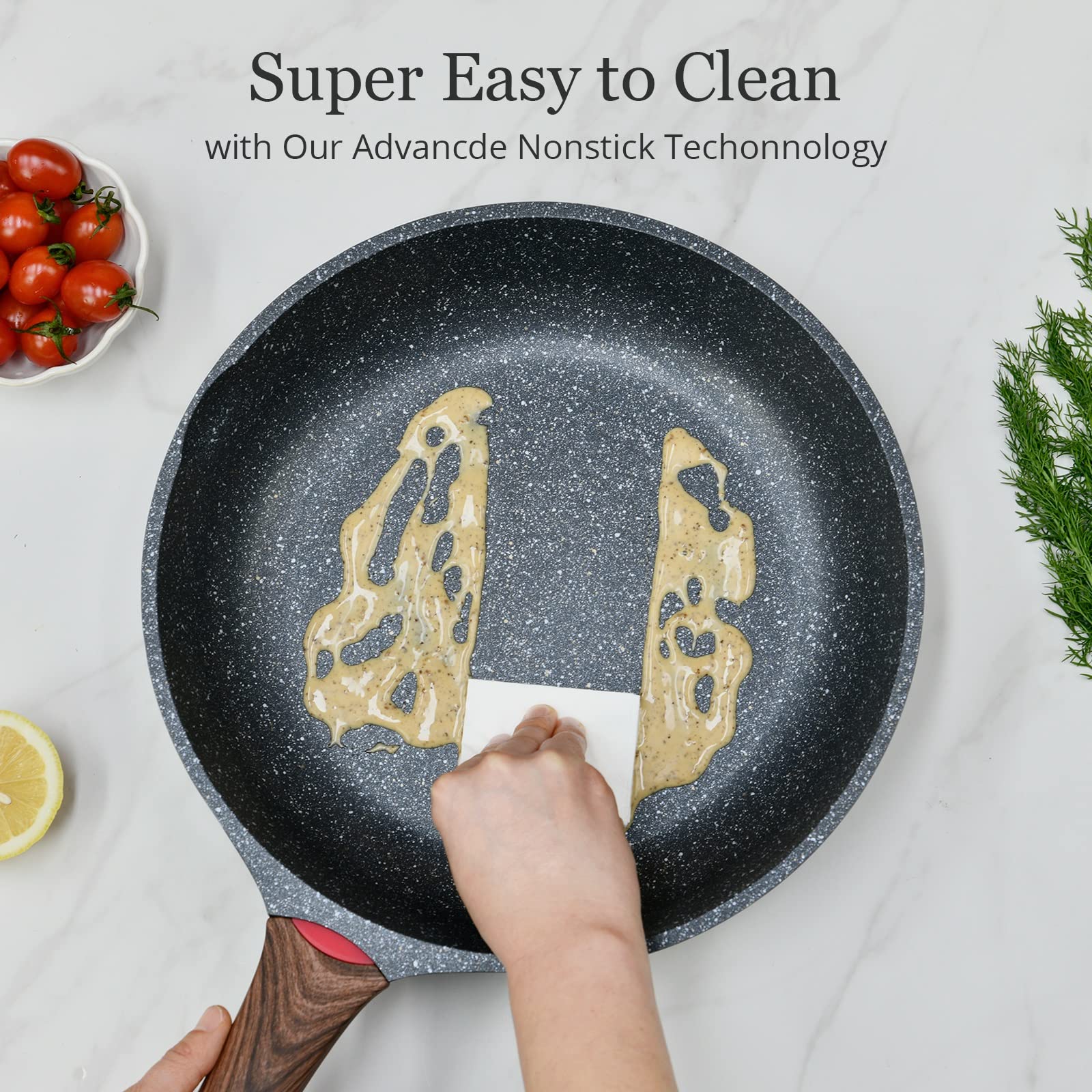 DIIG Nonstick Frying Pan with Lid  12 in No Stick PFOA-Free Granite Stone Coating Chef's Pan  Large 30 cm Cooking Pans for Family  Gift Cookware Pan Set for Gas Stove  Induction Top