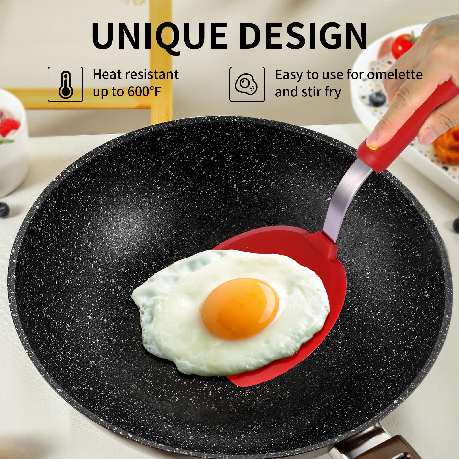 Hvanam Silicone Spatula Turner Heat Resistant 600F 3 Piece Set Non Scratch Flexible Slotted And Solid Thin Rubber Spatula Flippe