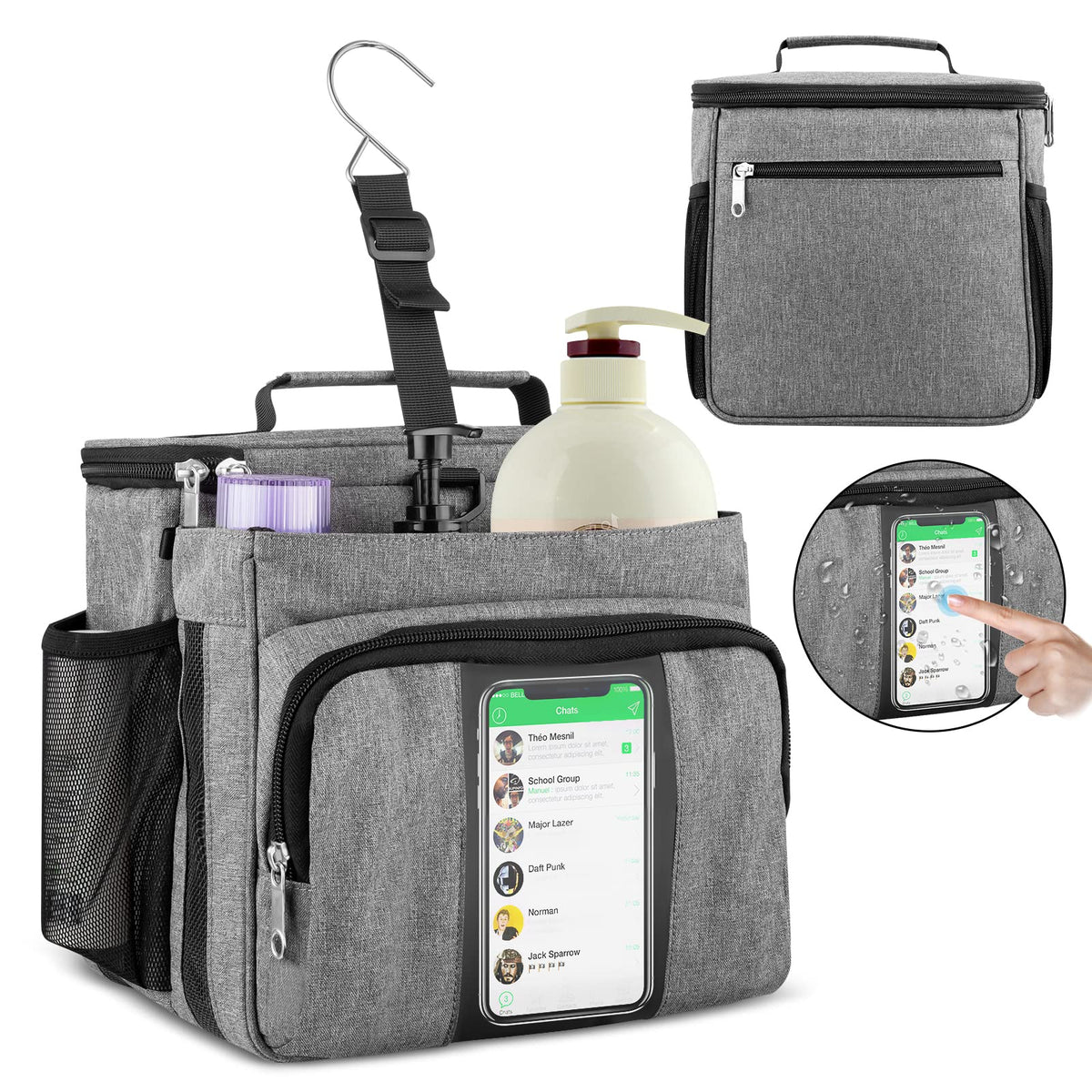 Bukere Portable Shower Caddy Tote Bag For College Dorm Travel, Separate Compartment, Large Capacity, Quick Dry Mesh Base, Hangin