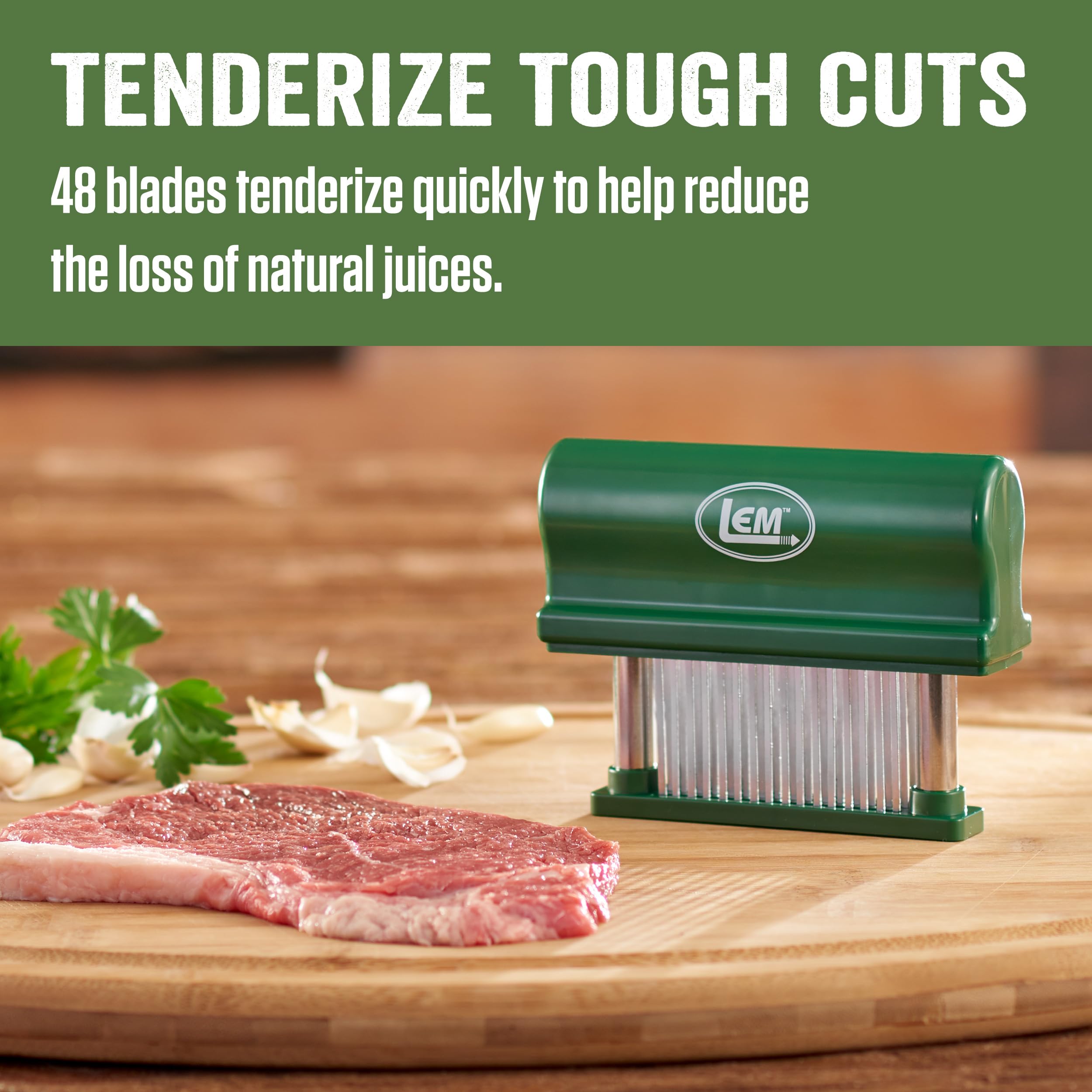Lem Products Hand Held Tenderizer With 48 Blades, Stainless Steel And Plastic, Green