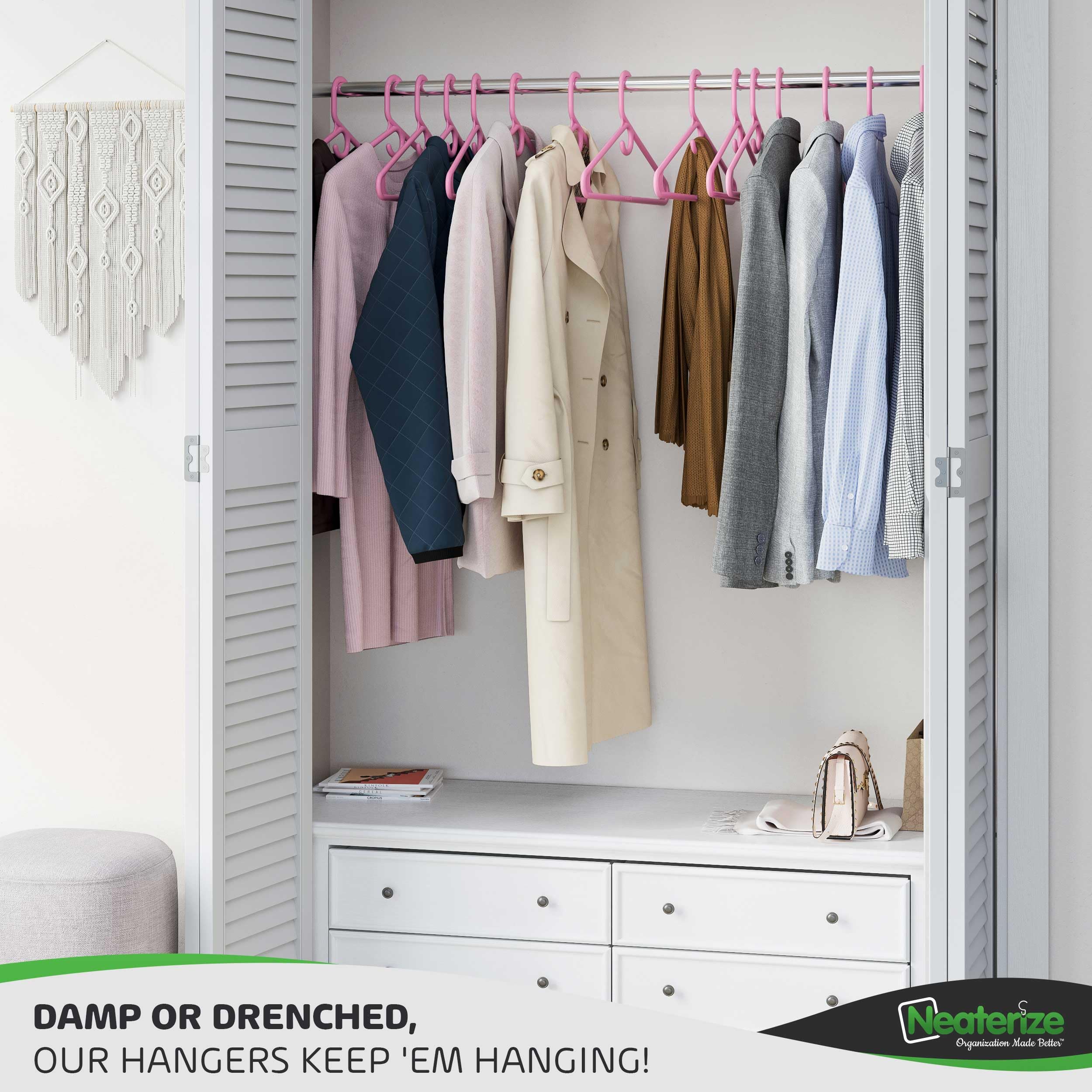 Ultra Heavy Duty Plastic Clothes Hangers - Pink - Durable Coat, Suit And Clothes Hanger. Perchas De Ropa (12 Pack - Pink)