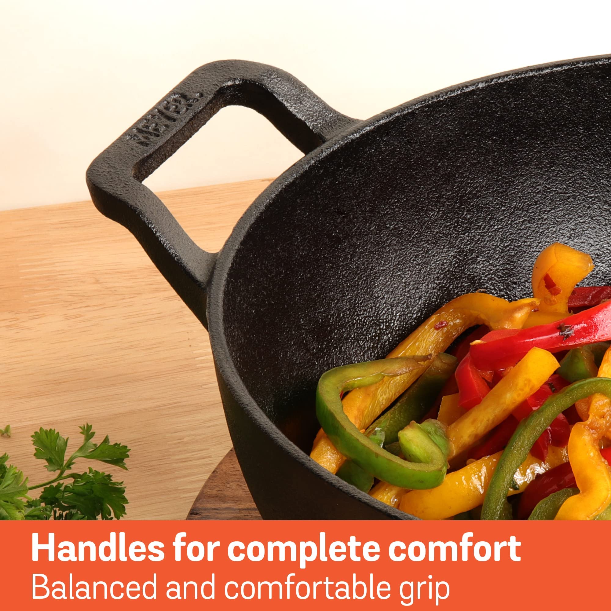 Meyer Pre Seasoned Cast Iron Kadai 20Cm, Black