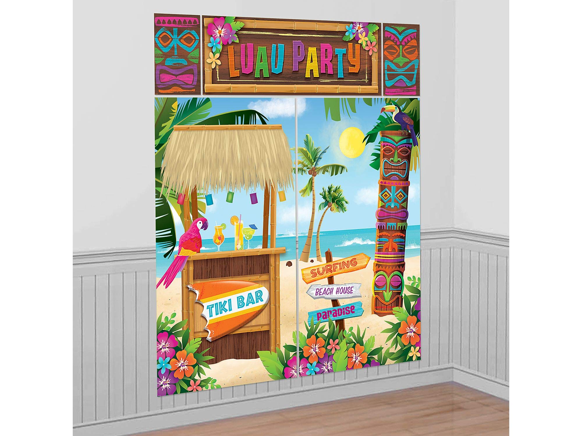 Amscan 670333 5-Piece Tiki Scene Setter Wall Decorating Kit, 1 Pack