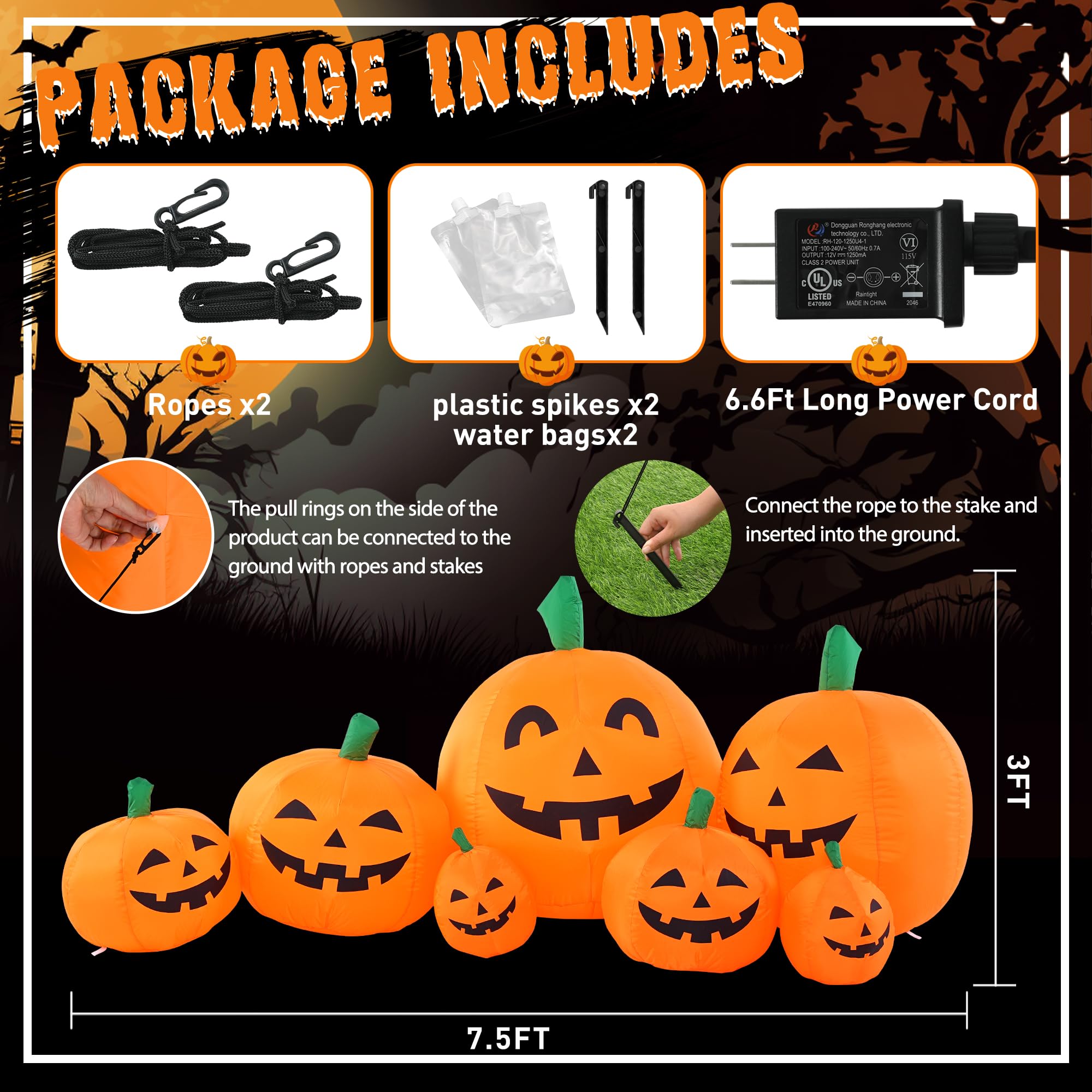GIGALUMI 7.5FT Halloween Inflatable Outdoor Decoration Pumpkin, Halloween Inflatables Pumpkin Decor, Halloween Blow Ups Pumpkin