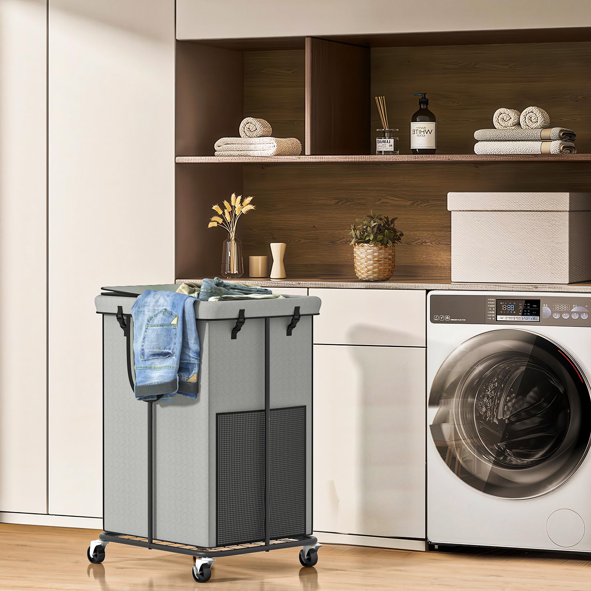 Ykdirect 150L Large Laundry Hampers With Lid, Oxford Fabric Laundry Hampers, Metal Frame And Removable Bag Design With Wheels, S