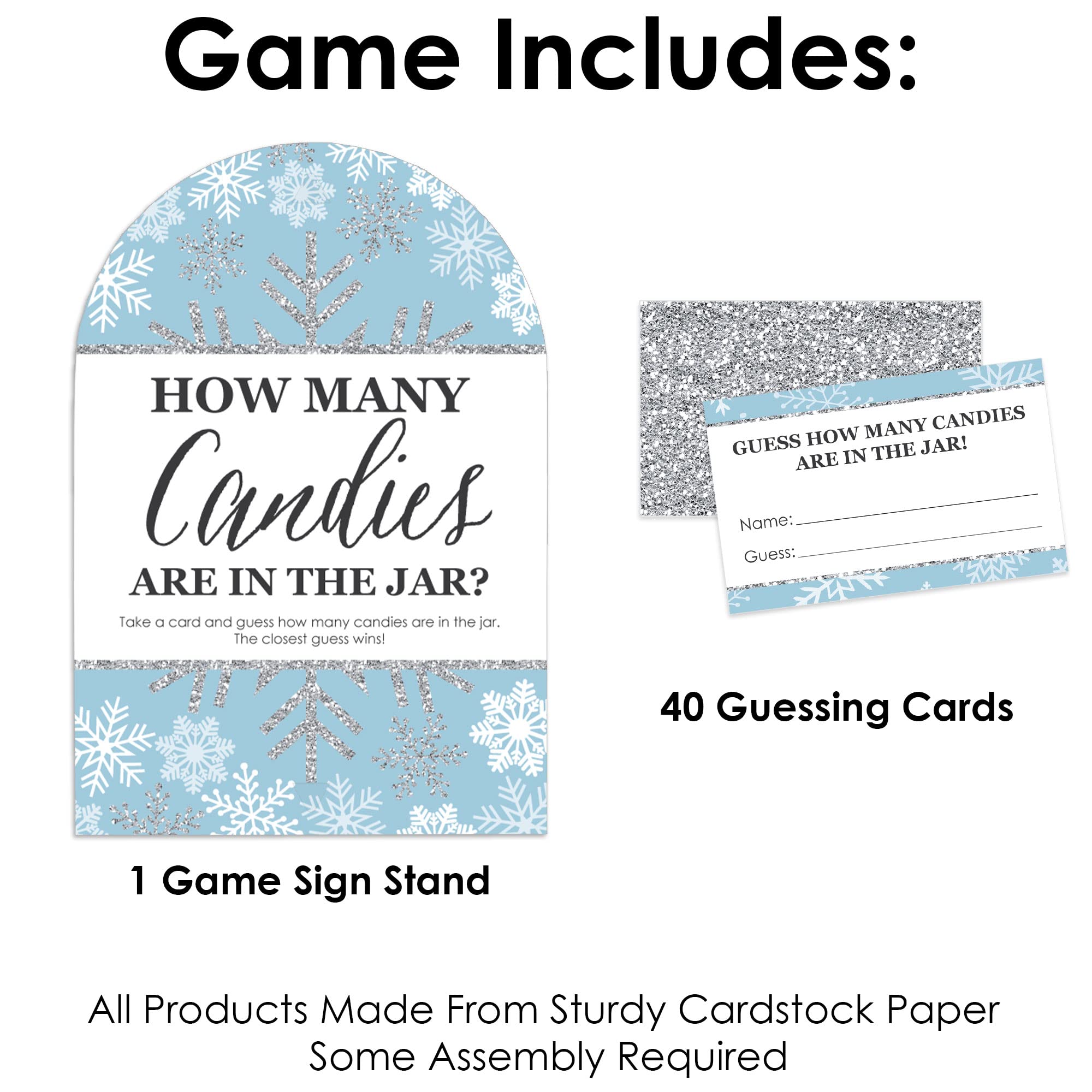 Big Dot Of Happiness Winter Wonderland - How Many Candies Snowflake Holiday Party And Winter Wedding Game - 1 Stand And 40 Cards