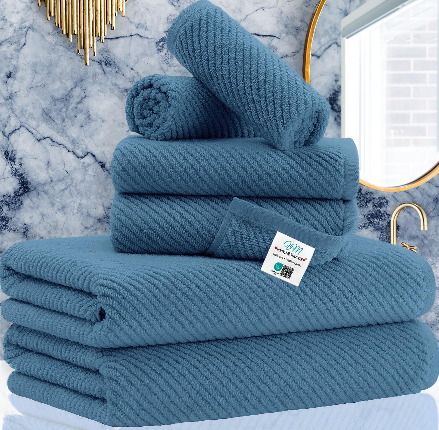 Towels For Bathroom, 100% Cotton | Lightweight | Soft | Quick Dry | Thick, Towel Set Of 6, 2 Large Bath Towels 30''X56'', 2 Hand