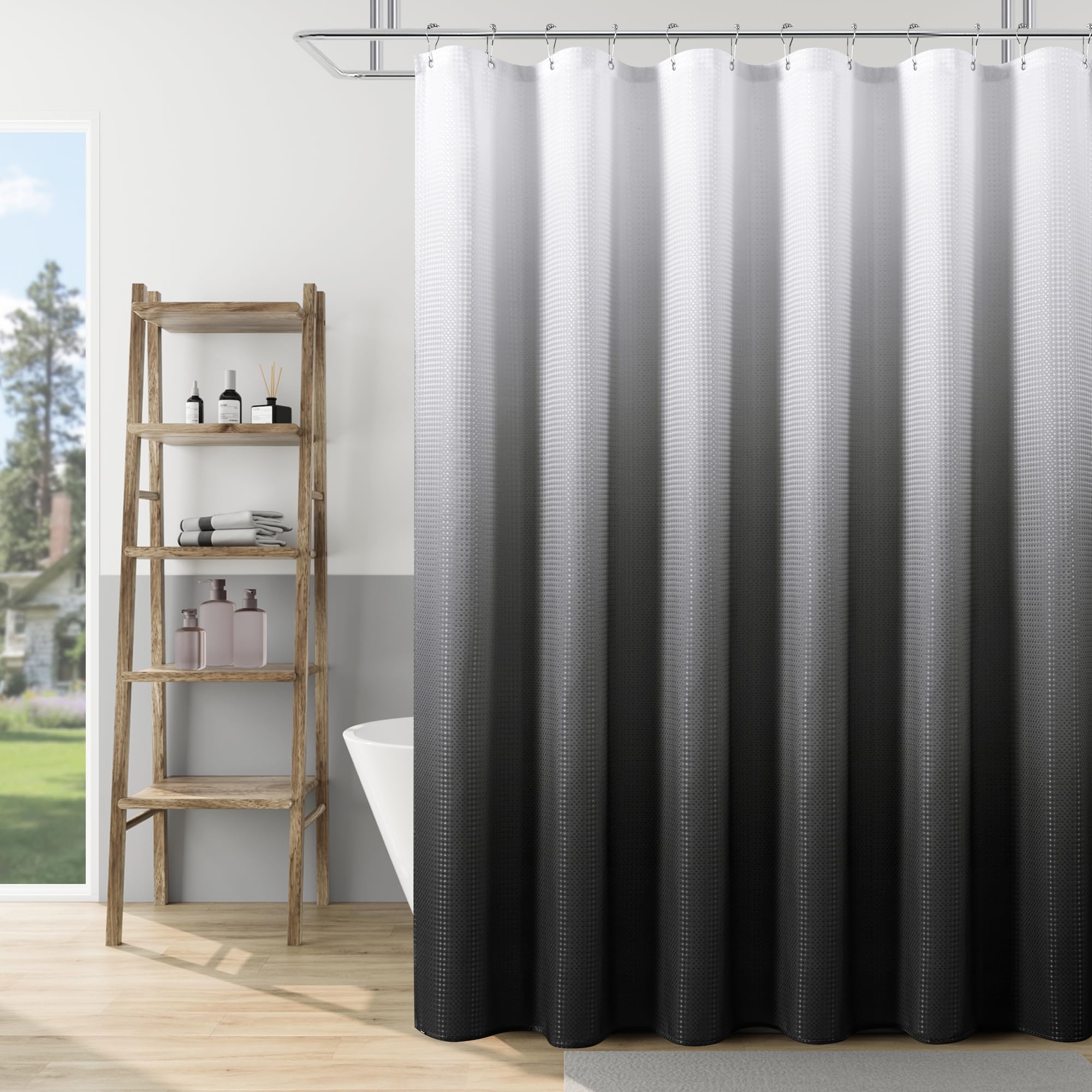 Naturoom Gray Shower Curtain, Dark Grey Waffle Fabric Shower Curtains For Bathroom Hotel Grade Cloth Shower Curtain Liner Simple