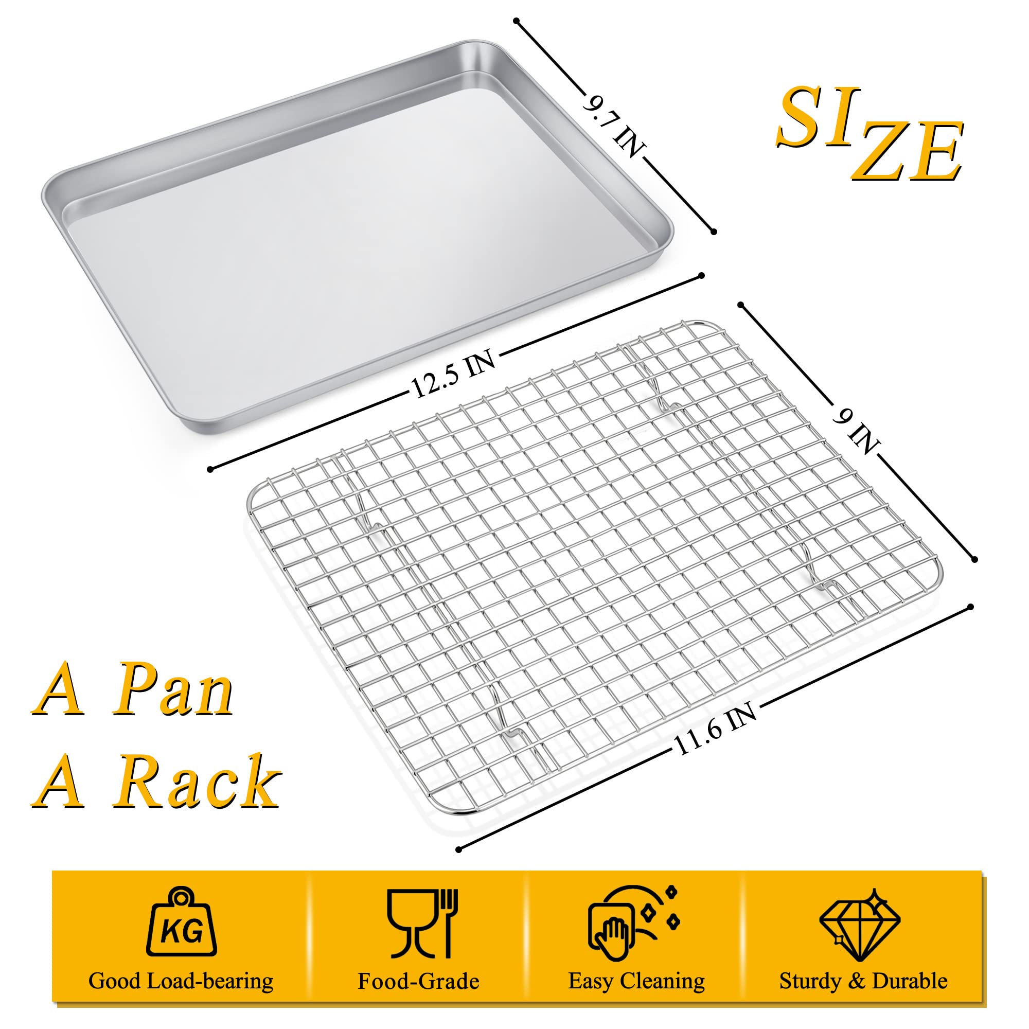 Toaster Oven Pan With Rack Set, Size 12.5 X 9.7 X 1 Inch, P&P Chef Stainless Steel Baking Pan Oven Tray And Grid Rack For Cookin