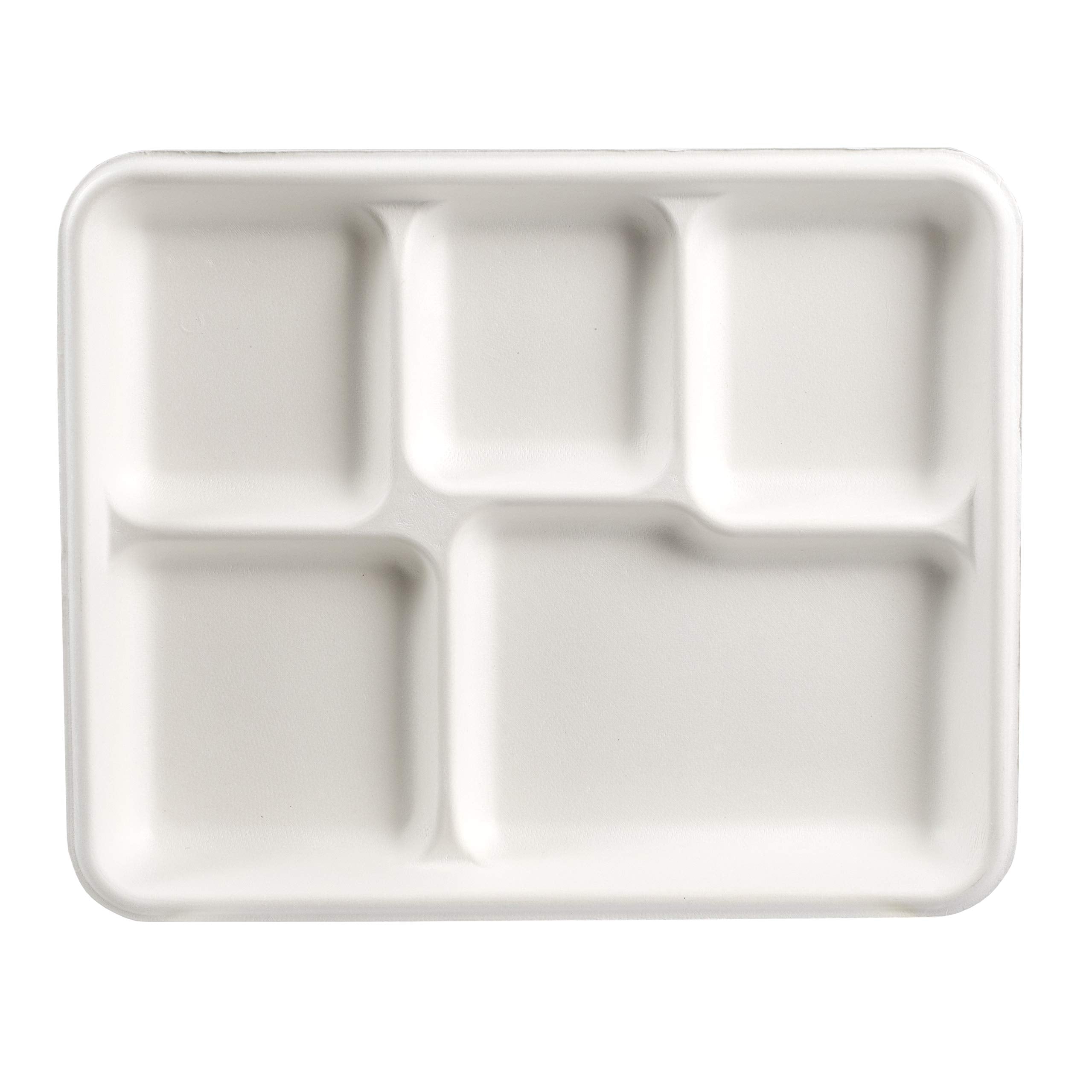 Stalkmarket 100% Compostable Sugar Cane Fiber Heavy Duty Plate, 5-Compartment American Tray, 500-Count Case