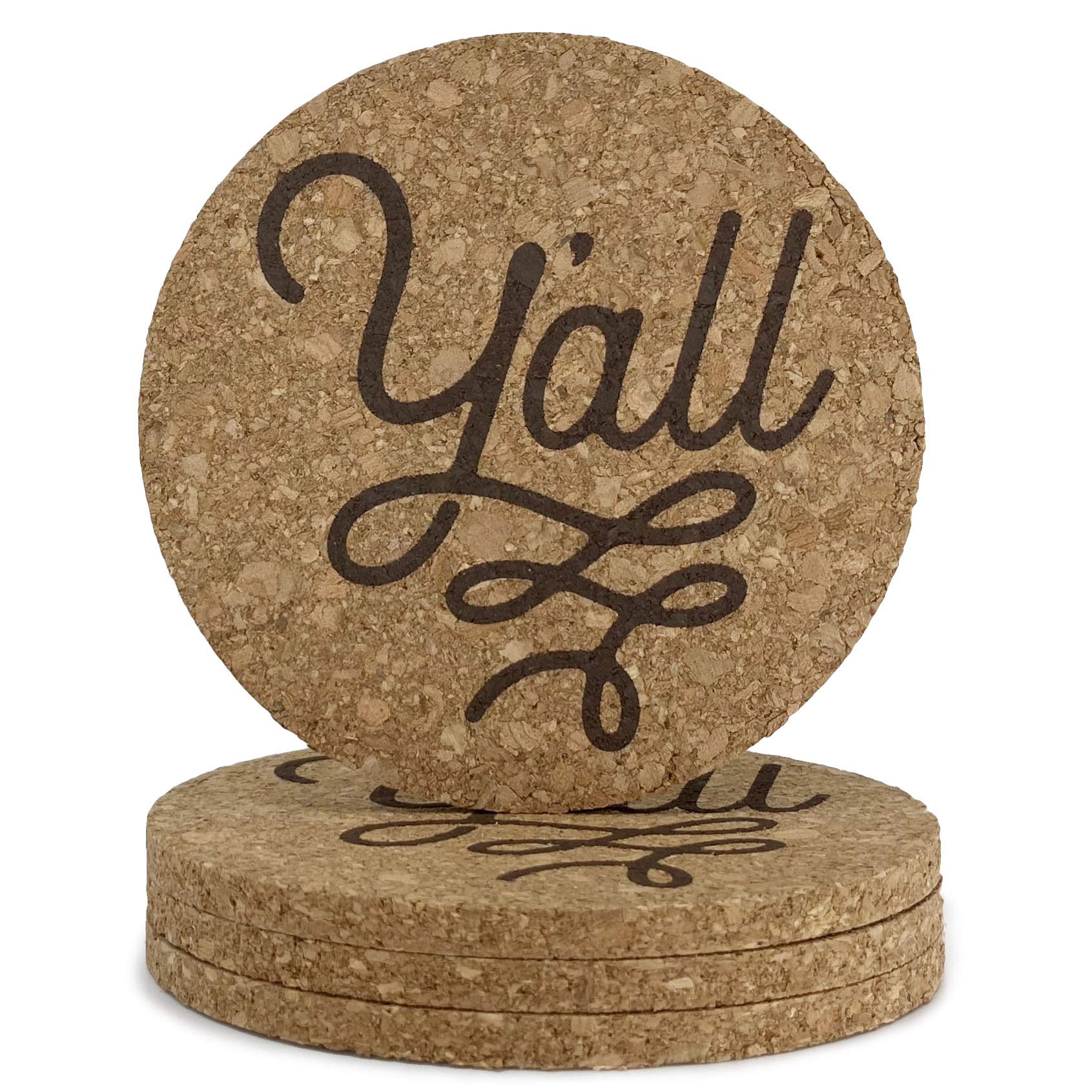 Y'All Texas Coaster Set Cork 3.5 Inch Coasters - 4 Texas Coasters Texas Gift