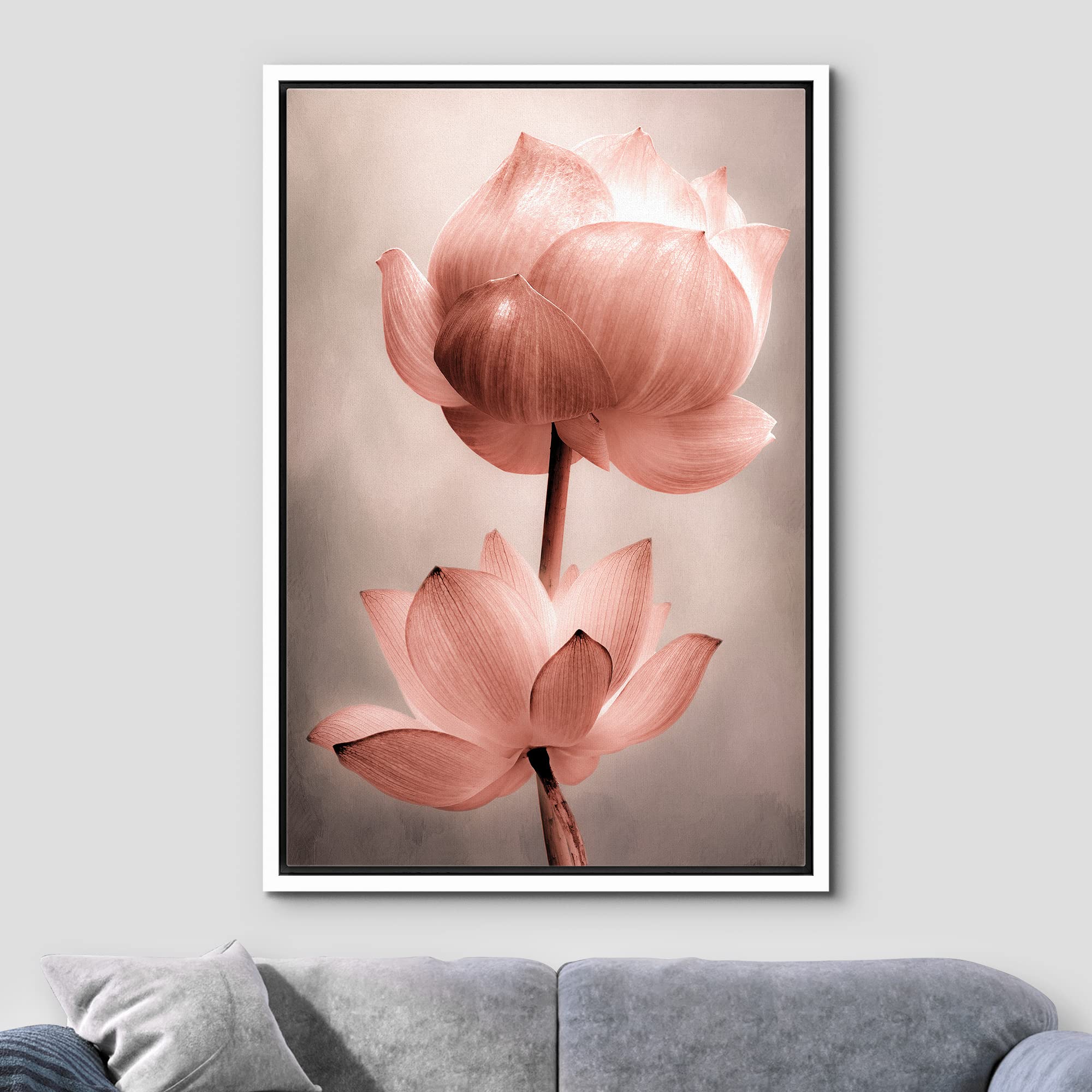 Wall26 Framed Canvas Wall Art - Closeup Of Lotus Flower - Gallery Wrap Modern Home Art | Ready To Hang - 16''X24'' White