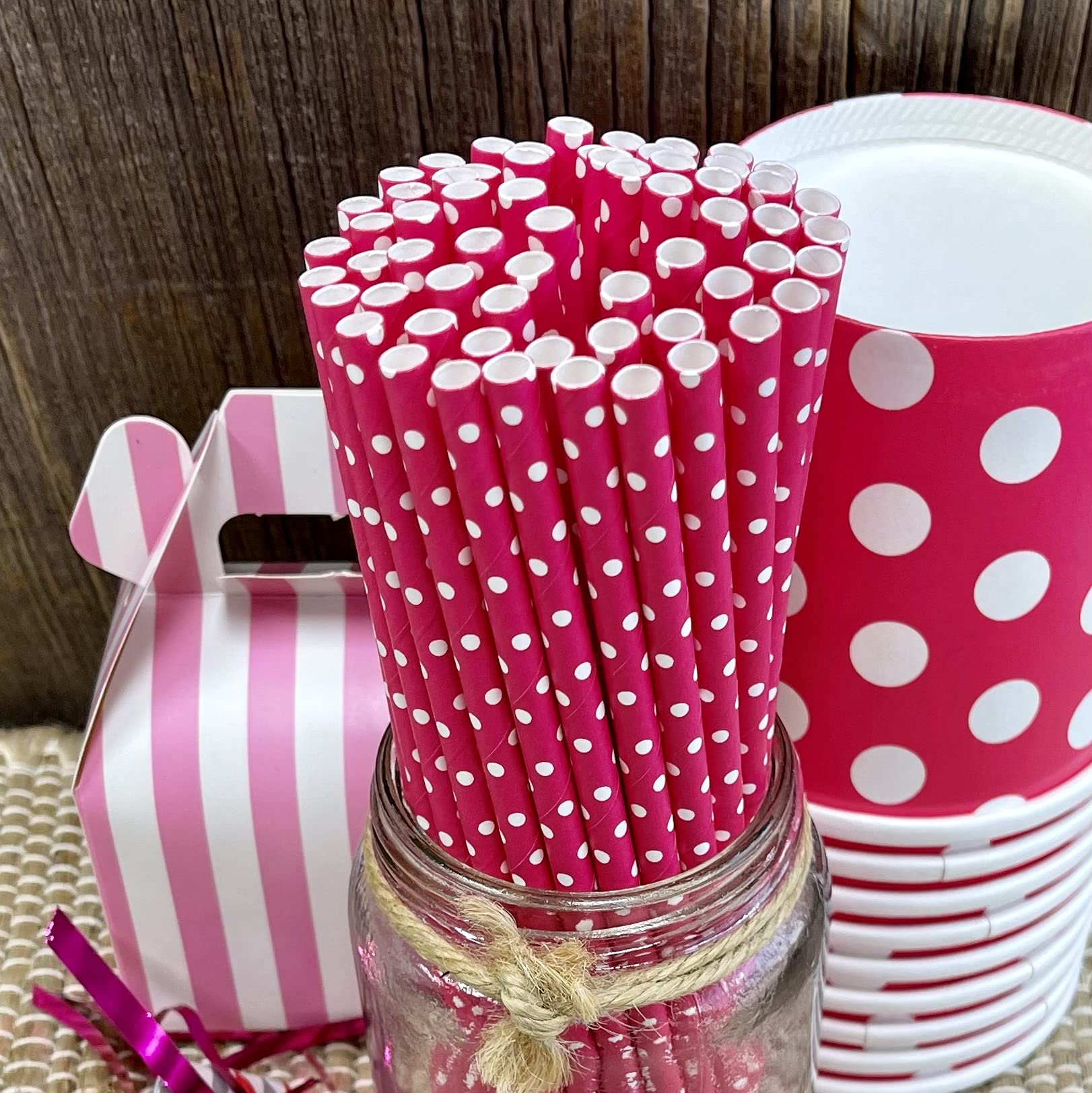 Paper Straws - Hot Pink White Polka Dot - Valentine'S Day Birthday Party Supply - 7.75 Inches - Pack Of 100 Outside The Box Pape