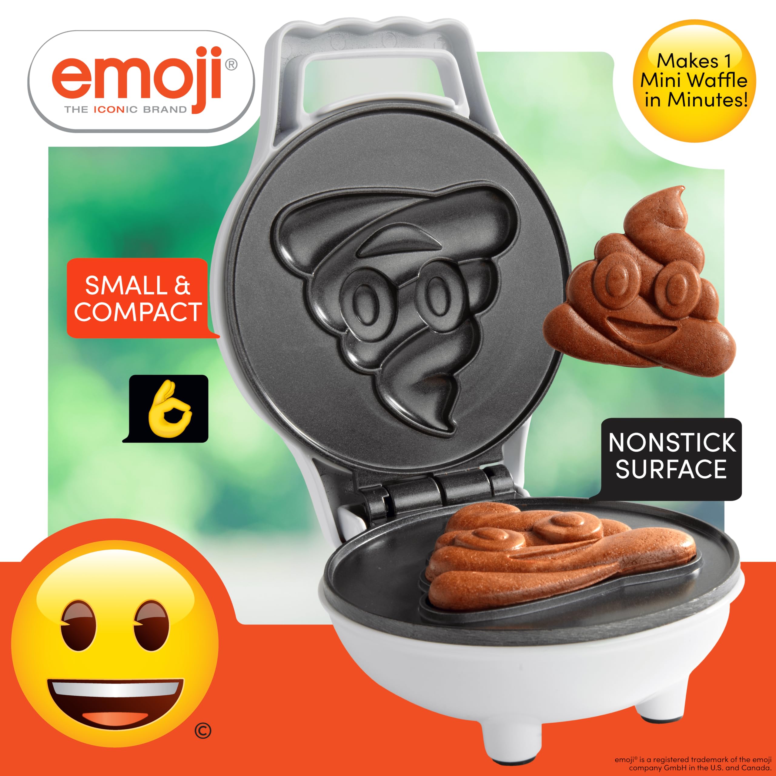 Emoji Poop Mini Waffle Maker- Breakfast Fun For Kids W Cute Smiley Face Design, 4'' Waffler Iron Makes Poo Shaped Pan Cakes Or W