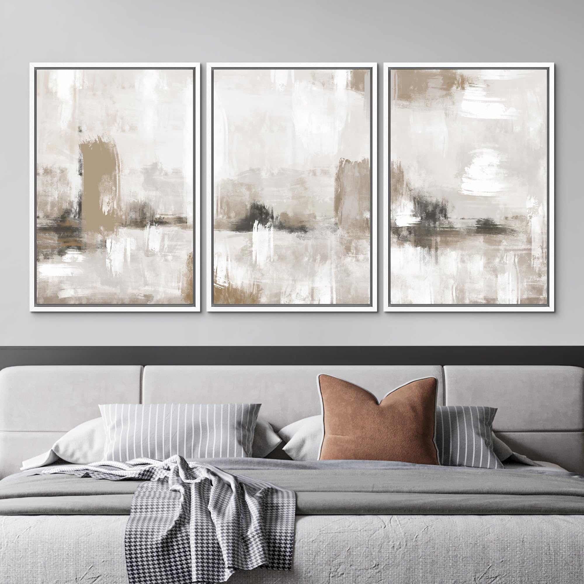 Signford Framed Canvas Print Wall Art Set Pastel Grunge Paint Stroke Collage Abstract Shapes Illustration Modern Art Decorative